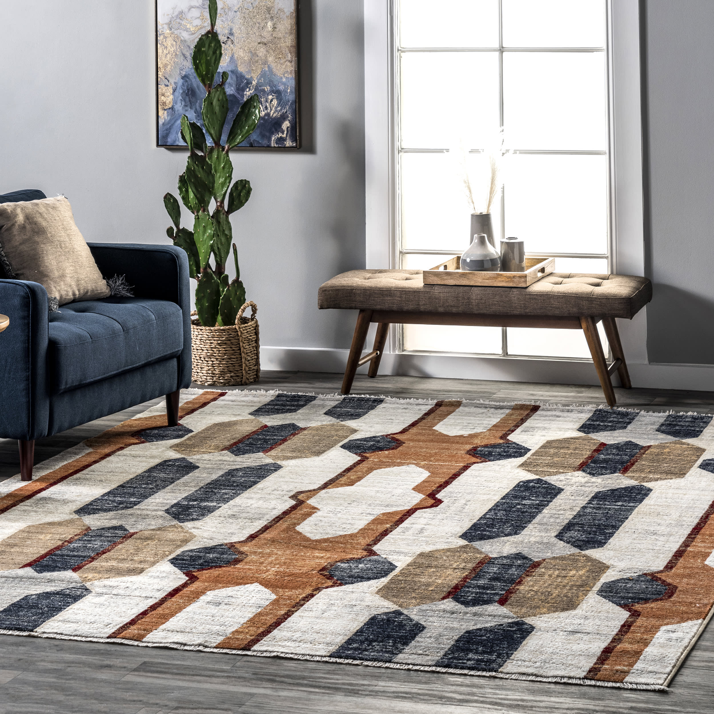 Laura Vintage Geometric Rug | Beige - Image 2