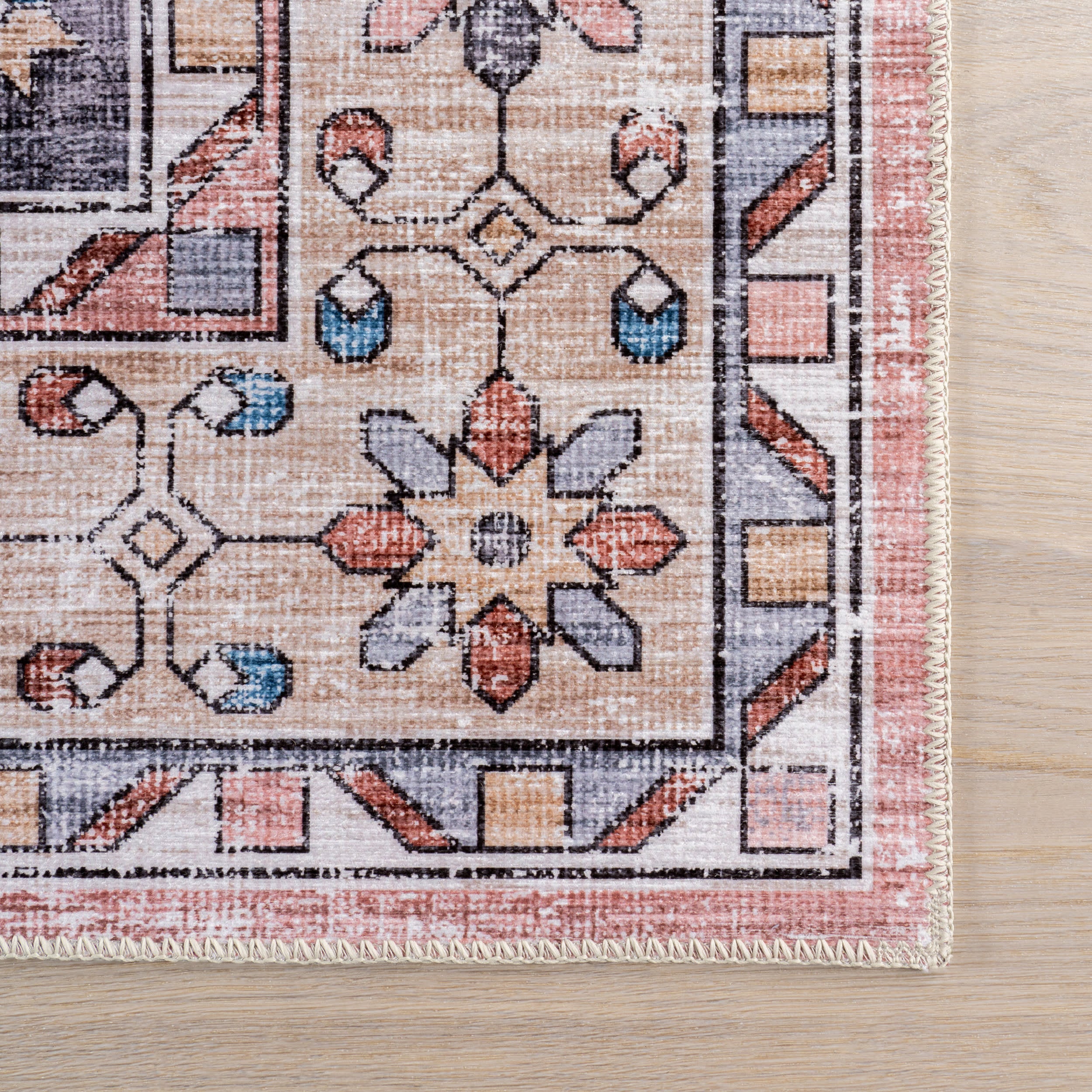 Laurel Medallion Spill Proof Washable Rug | Blush - Image 4