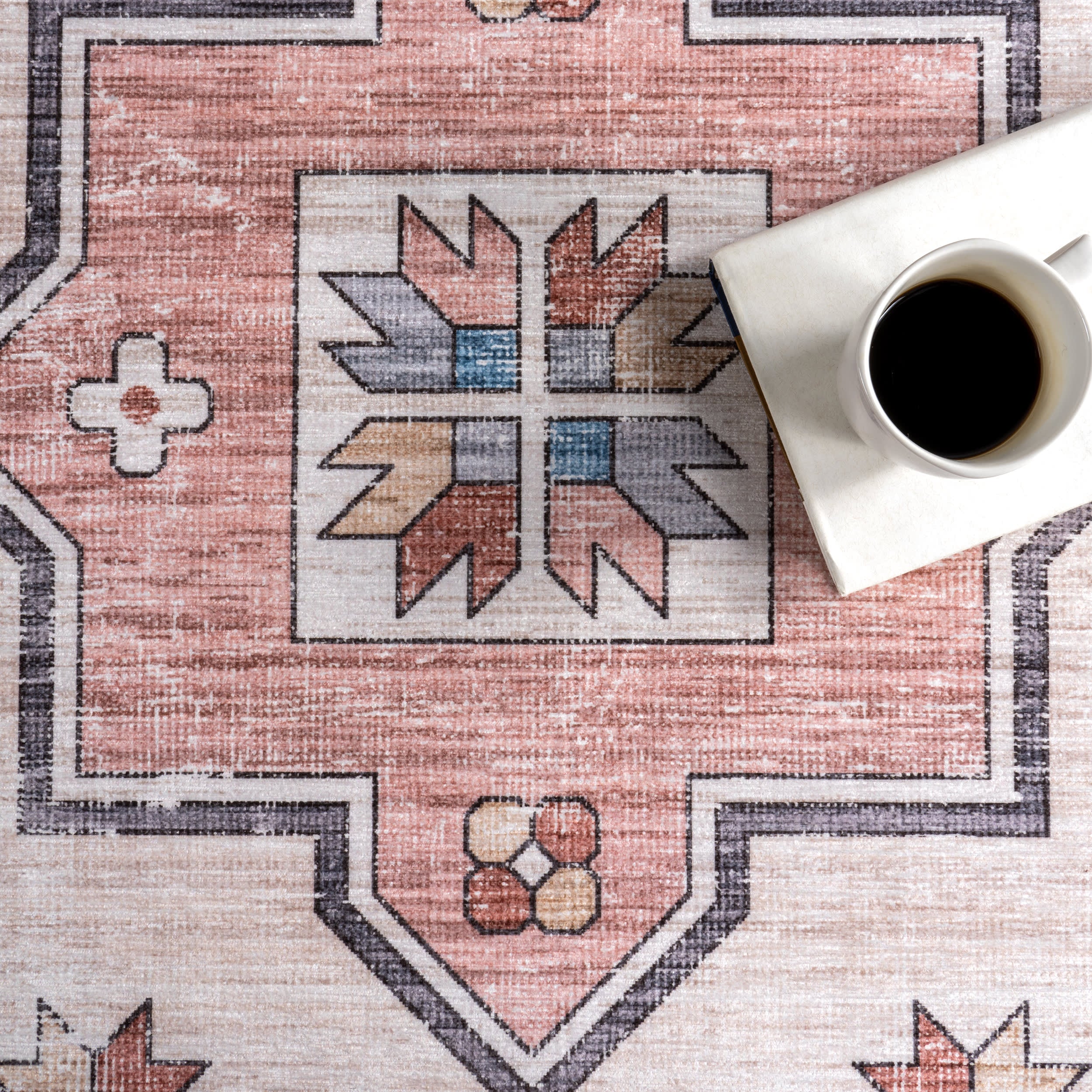 Laurel Medallion Spill Proof Washable Rug | Blush - Image 8