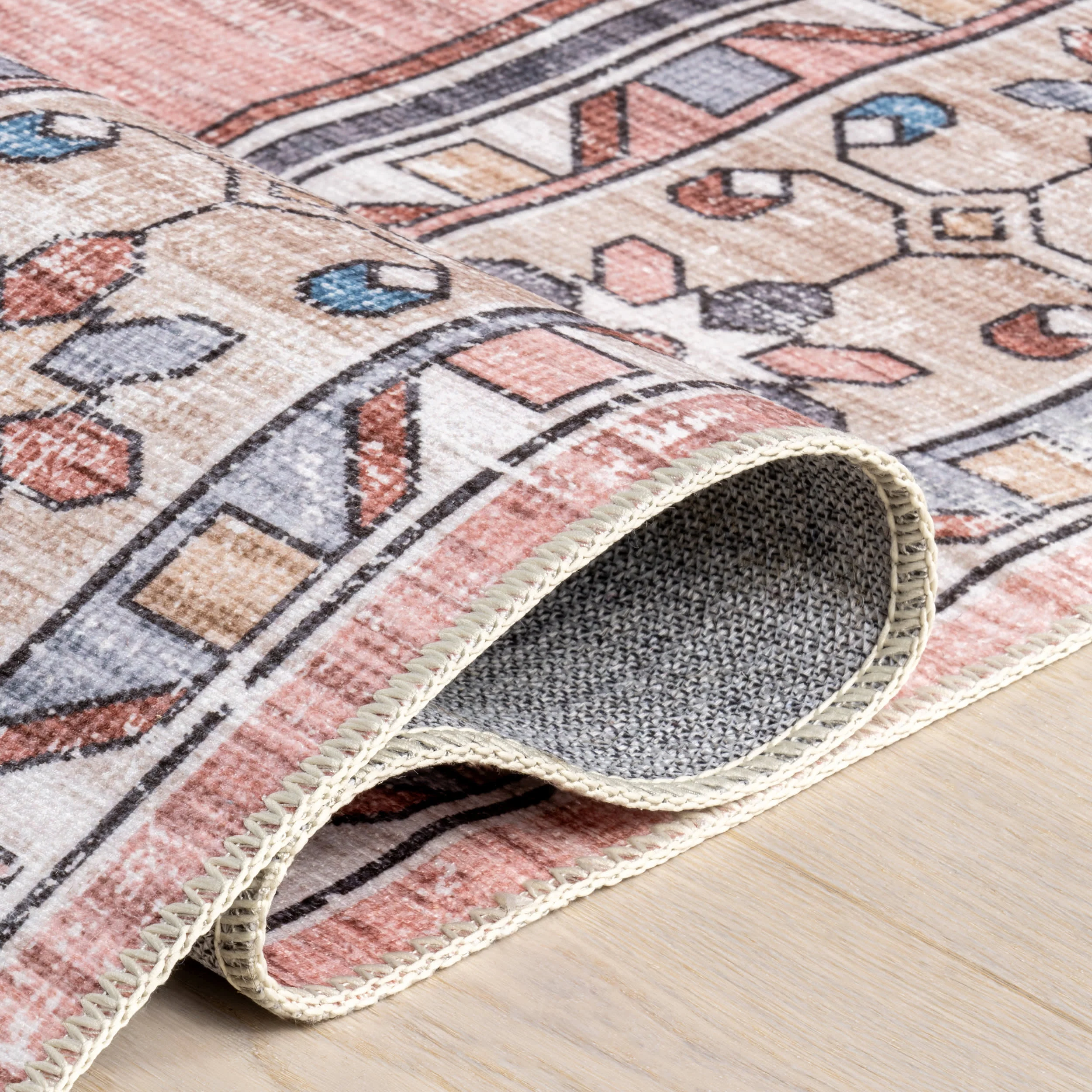 Laurel Medallion Spill Proof Washable Rug | Blush - Image 9