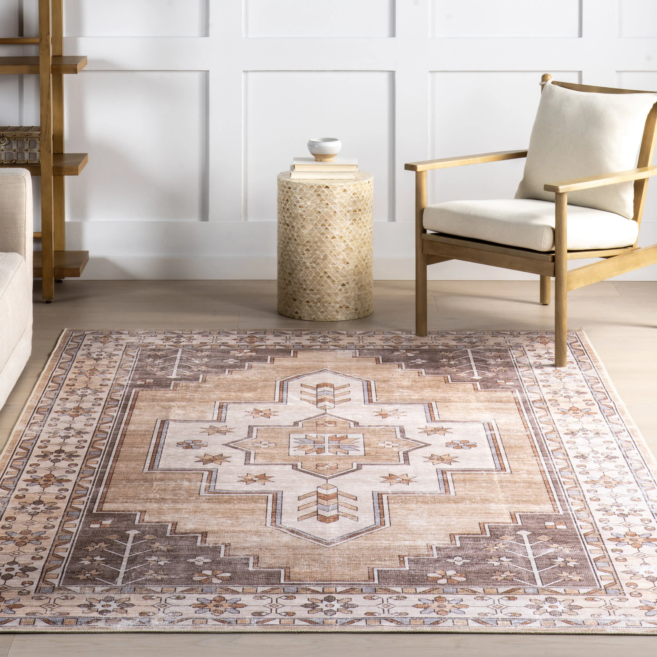 Laurel Medallion Spill Proof Washable Rug | Sand - Image 5