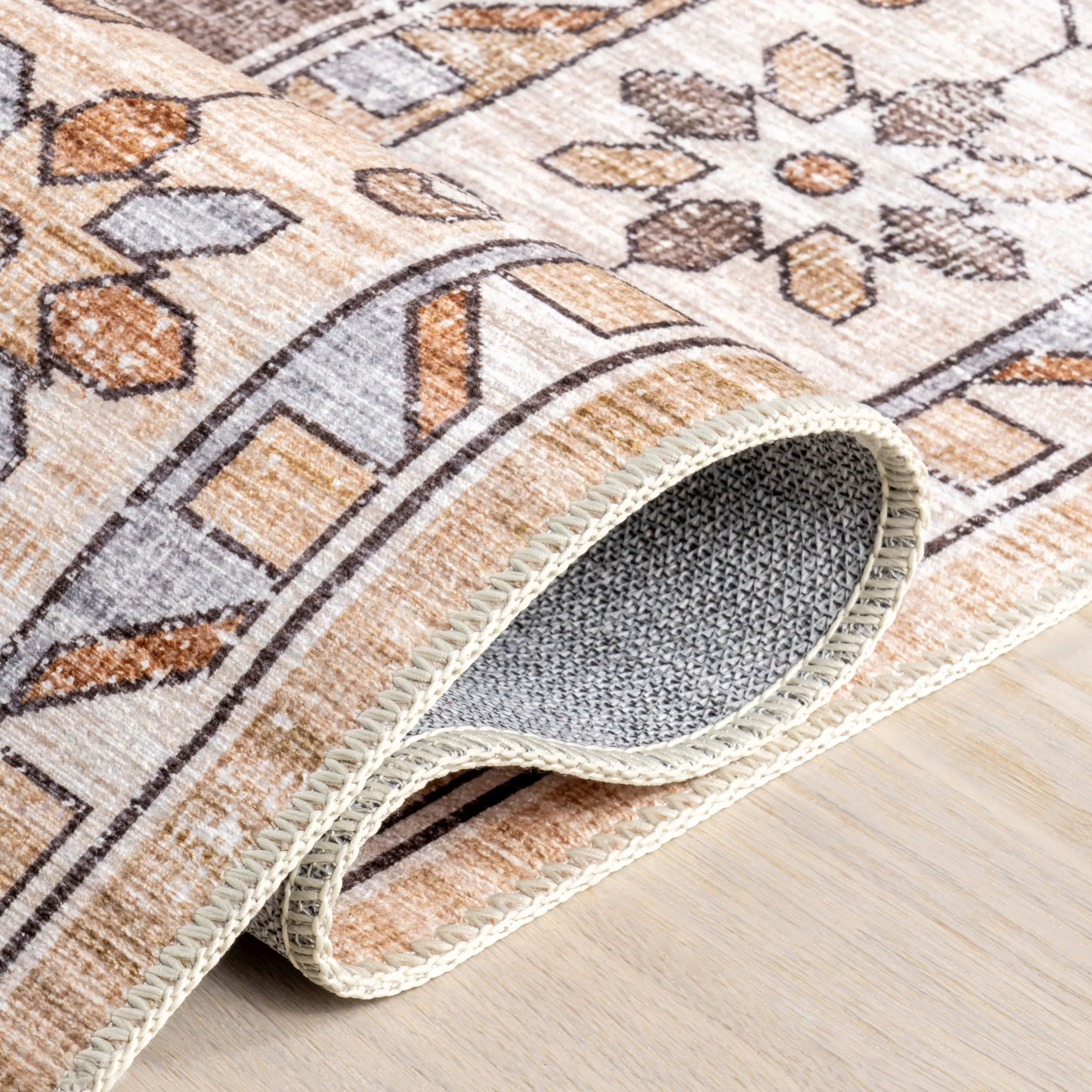 Laurel Medallion Spill Proof Washable Rug | Sand - Image 9