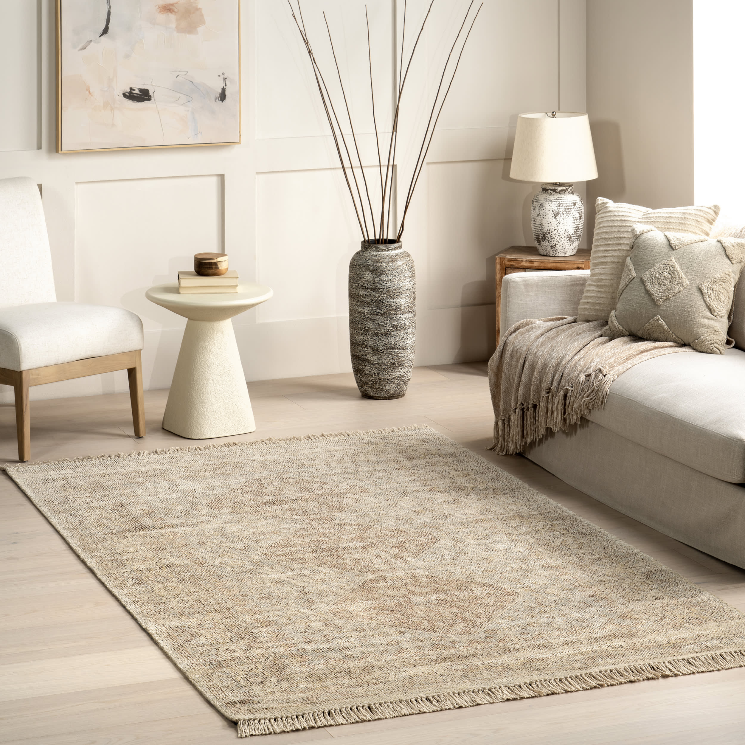 Laurie Casual Tasseled Rug | Khaki - Image 2