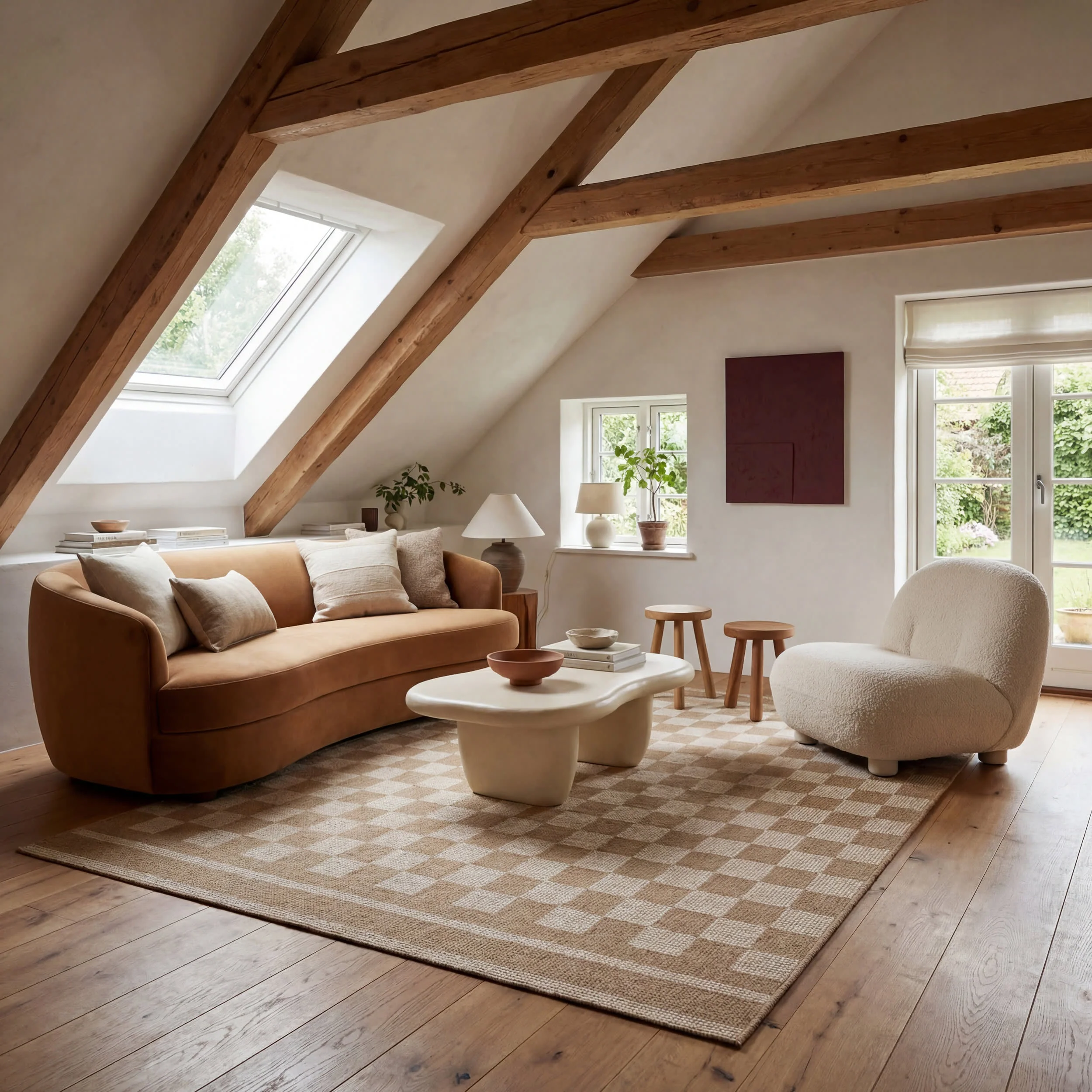 Layali Modern Checkered Indoor/Outdoor Rug | Ivory - Image 9
