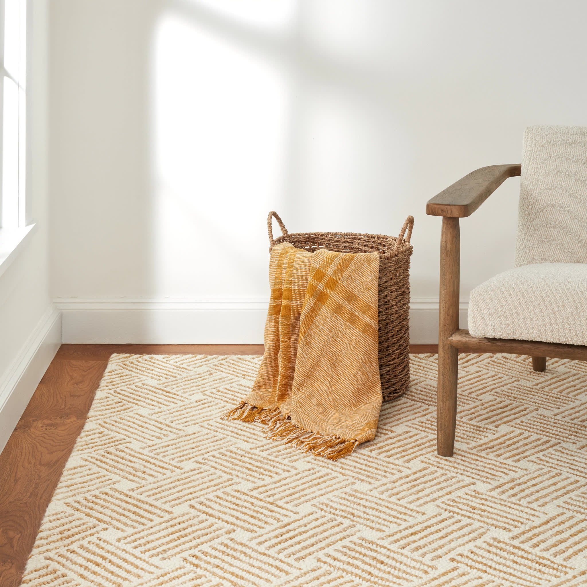 Layers Hand Hooked Wool Rug | Ochre - Image 3