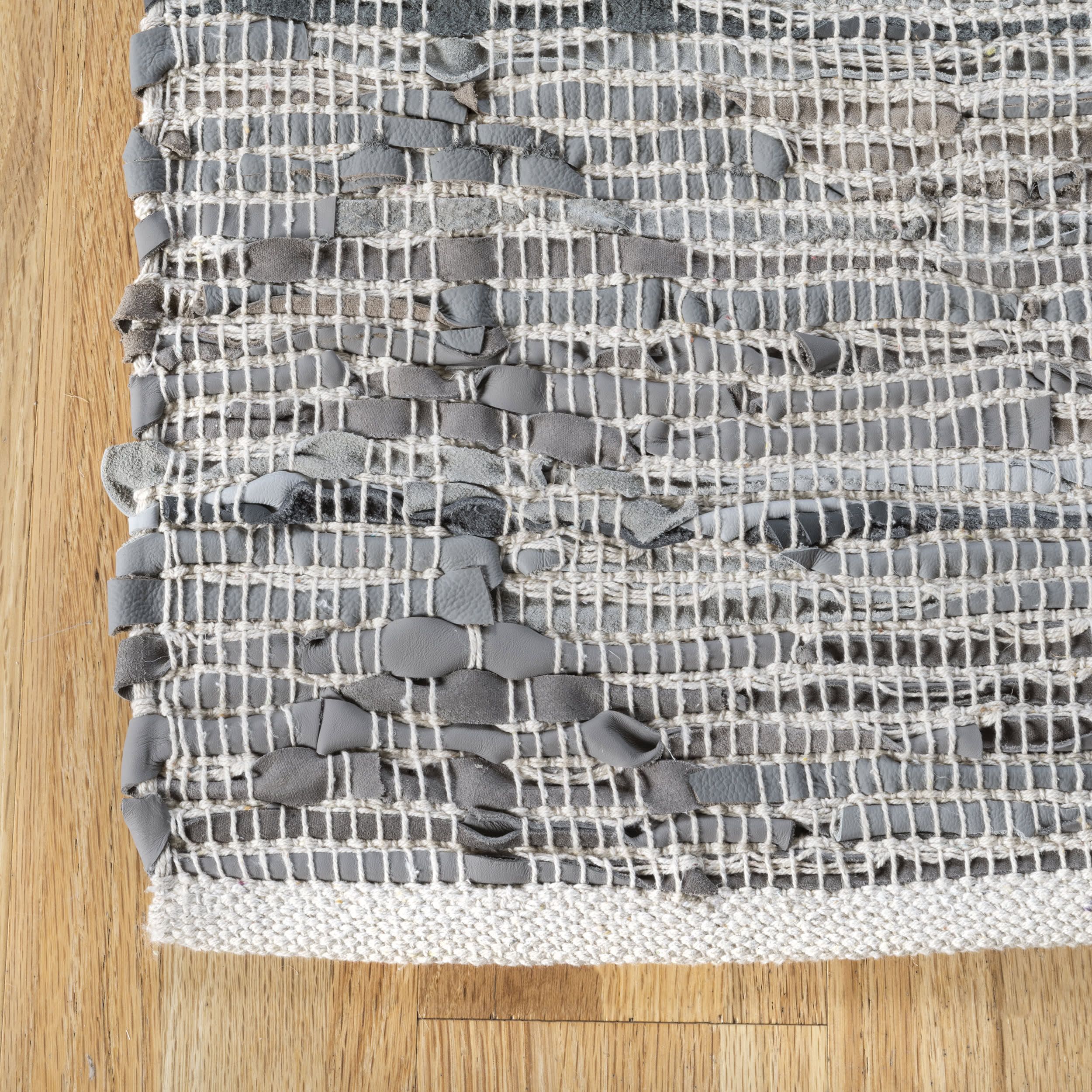 Leather Tribal Flatweave Rug | Grey - Image 3