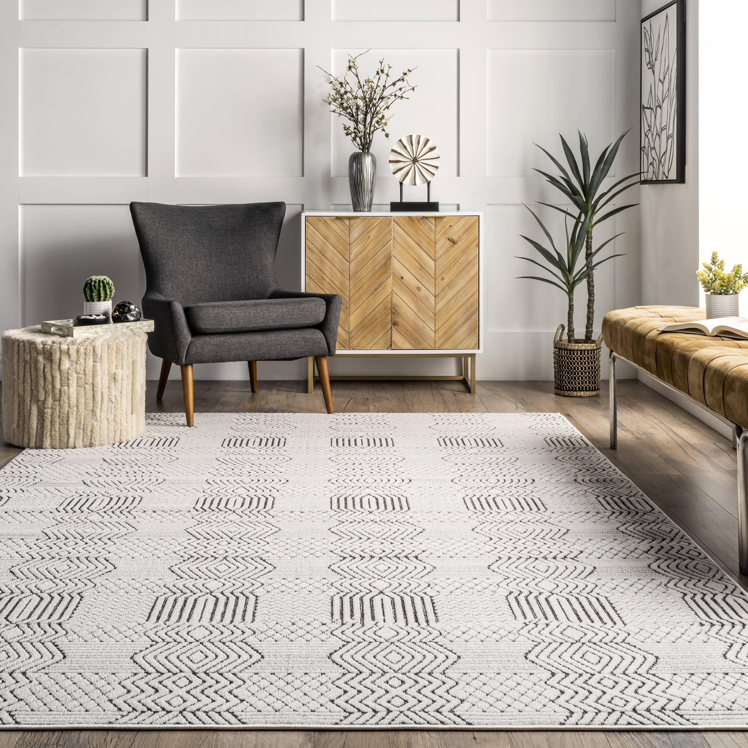 Lena Striped Textured Indoor/Outdoor Rug | Grey - Image 4