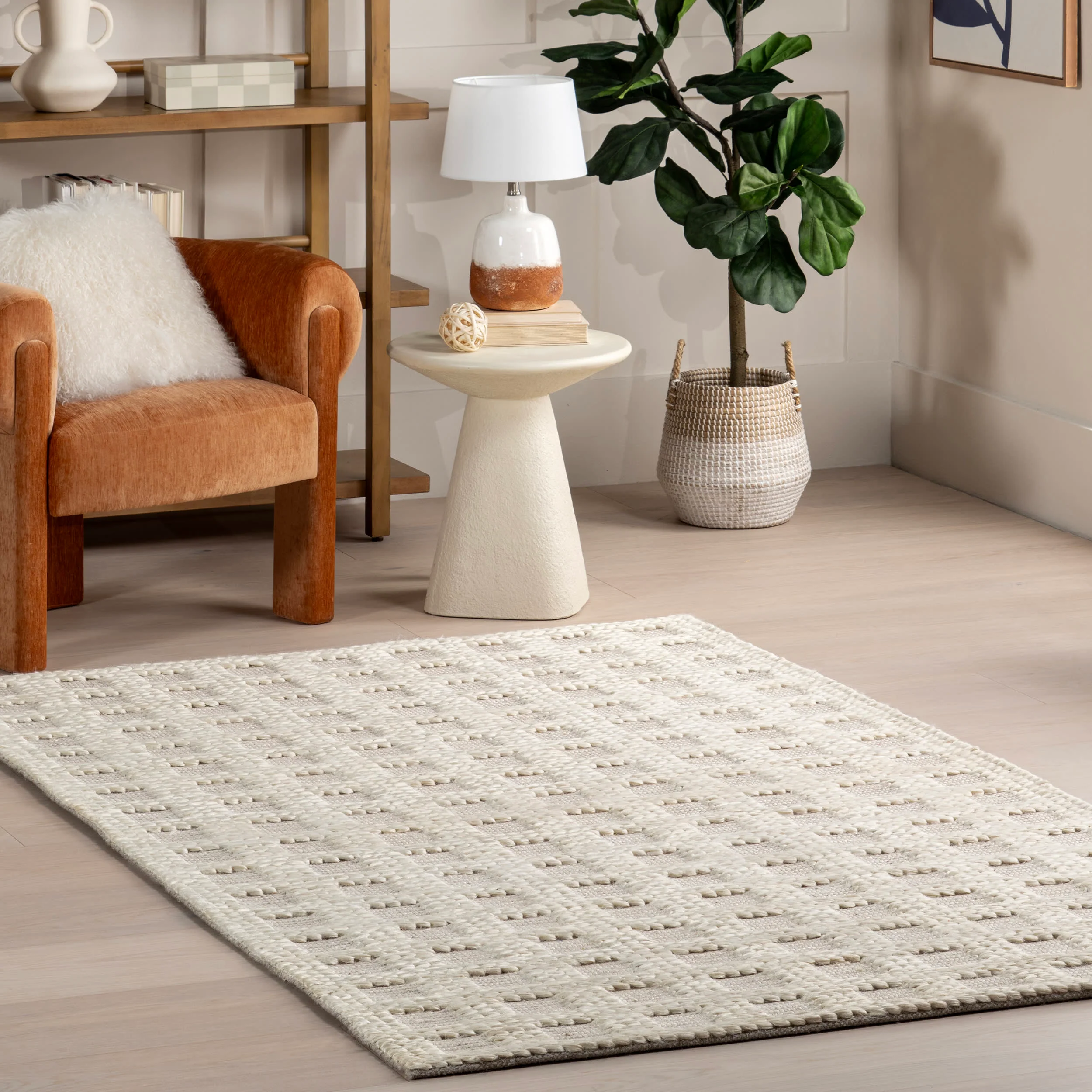 Lennon Checkered Hand Braided Jute Rug | Ivory - Image 2