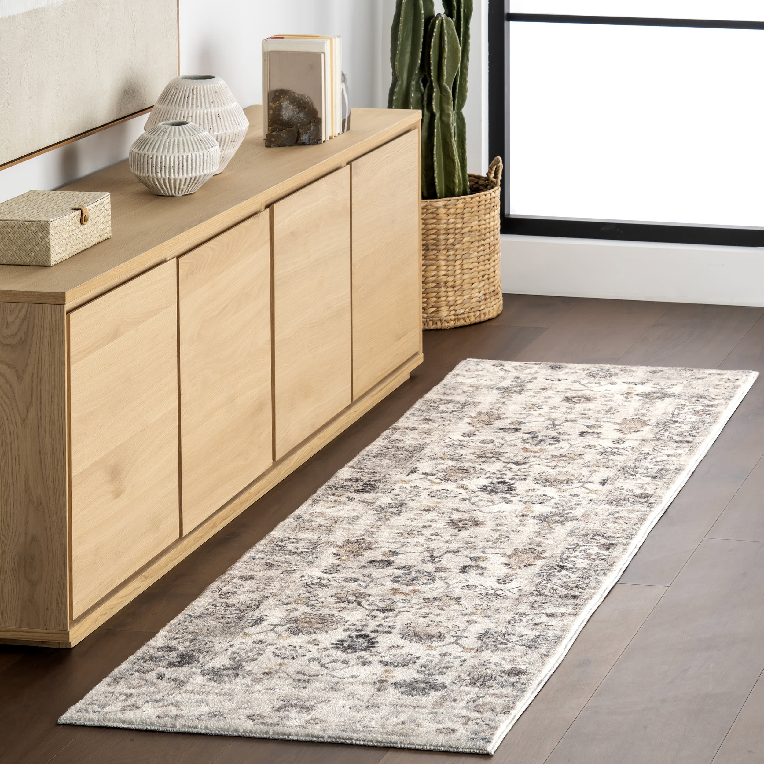 Leola Vintage Garden Floral Washable Rug | Grey - Image 2