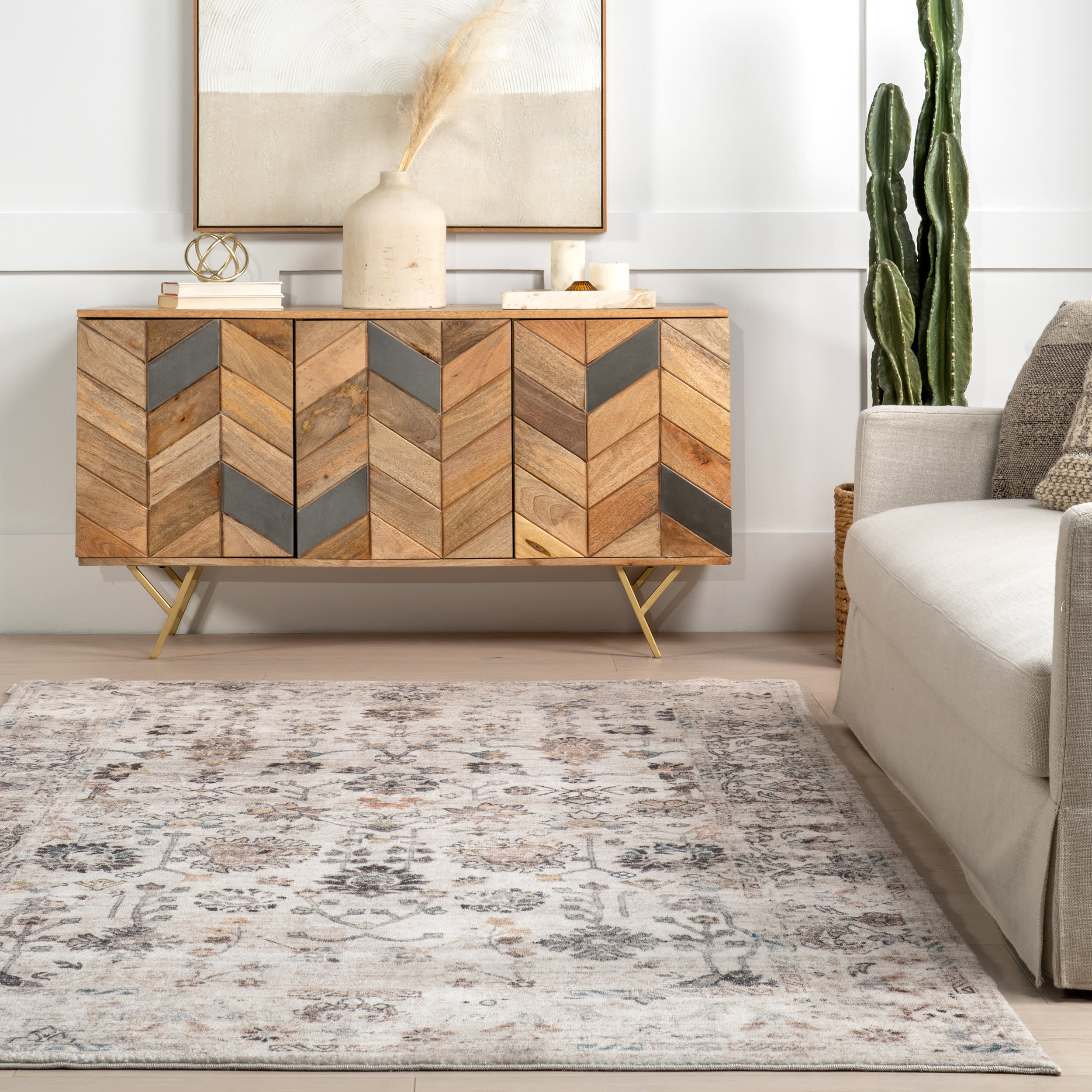 Leola Vintage Garden Floral Washable Rug | Grey - Image 4