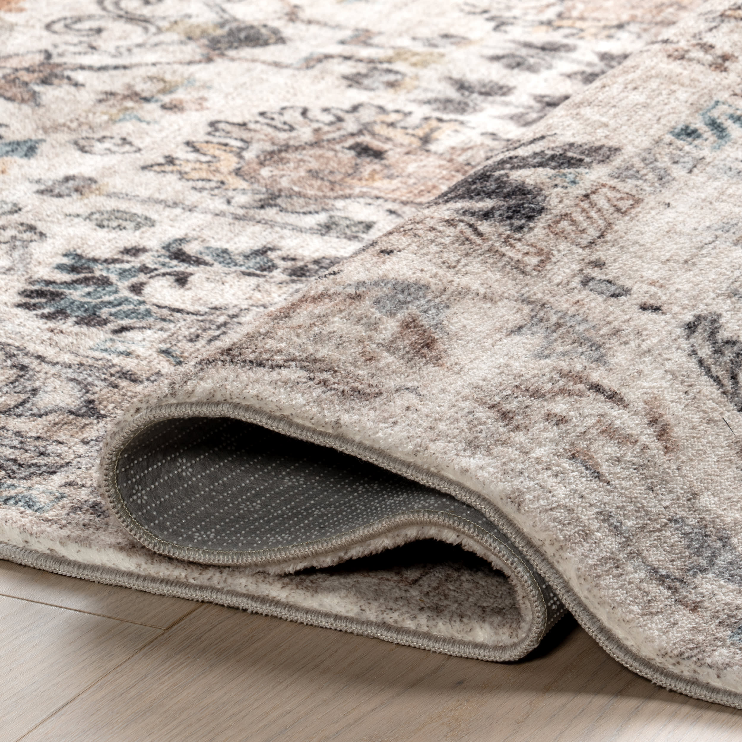 Leola Vintage Garden Floral Washable Rug | Grey - Image 8