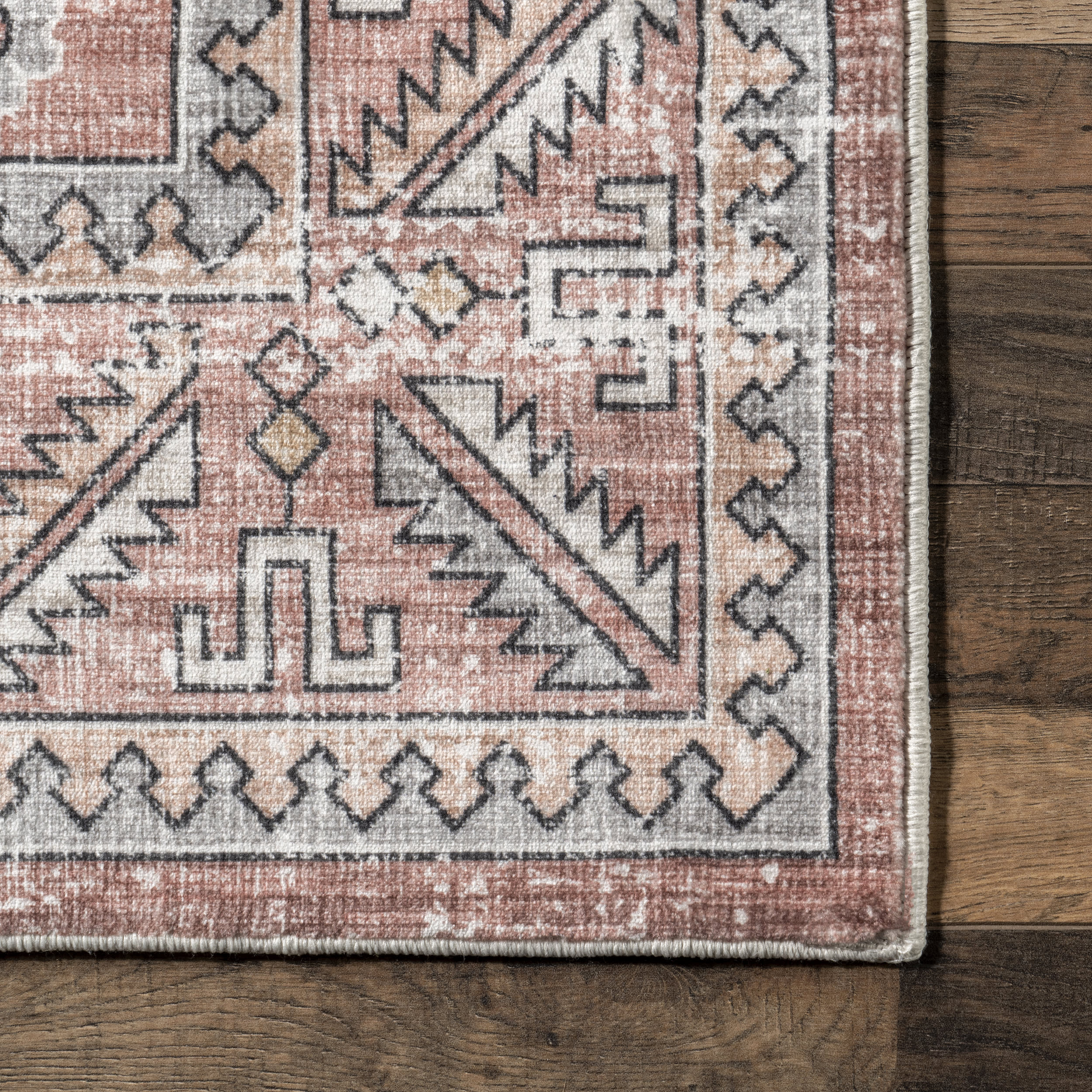 Lesa Geometric Medallion Washable Rug | Blush Pink - Image 3