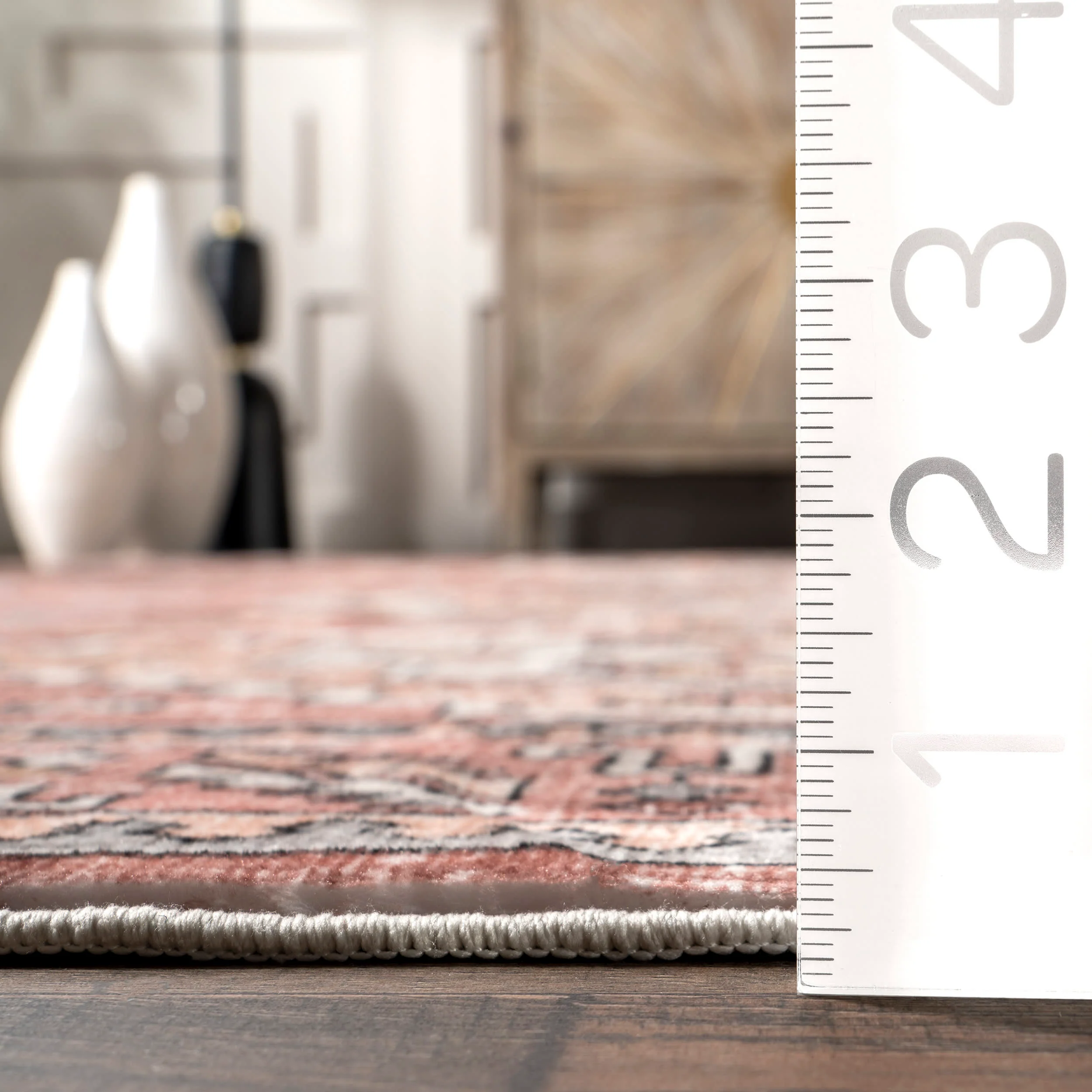 Lesa Geometric Medallion Washable Rug | Blush Pink - Image 5