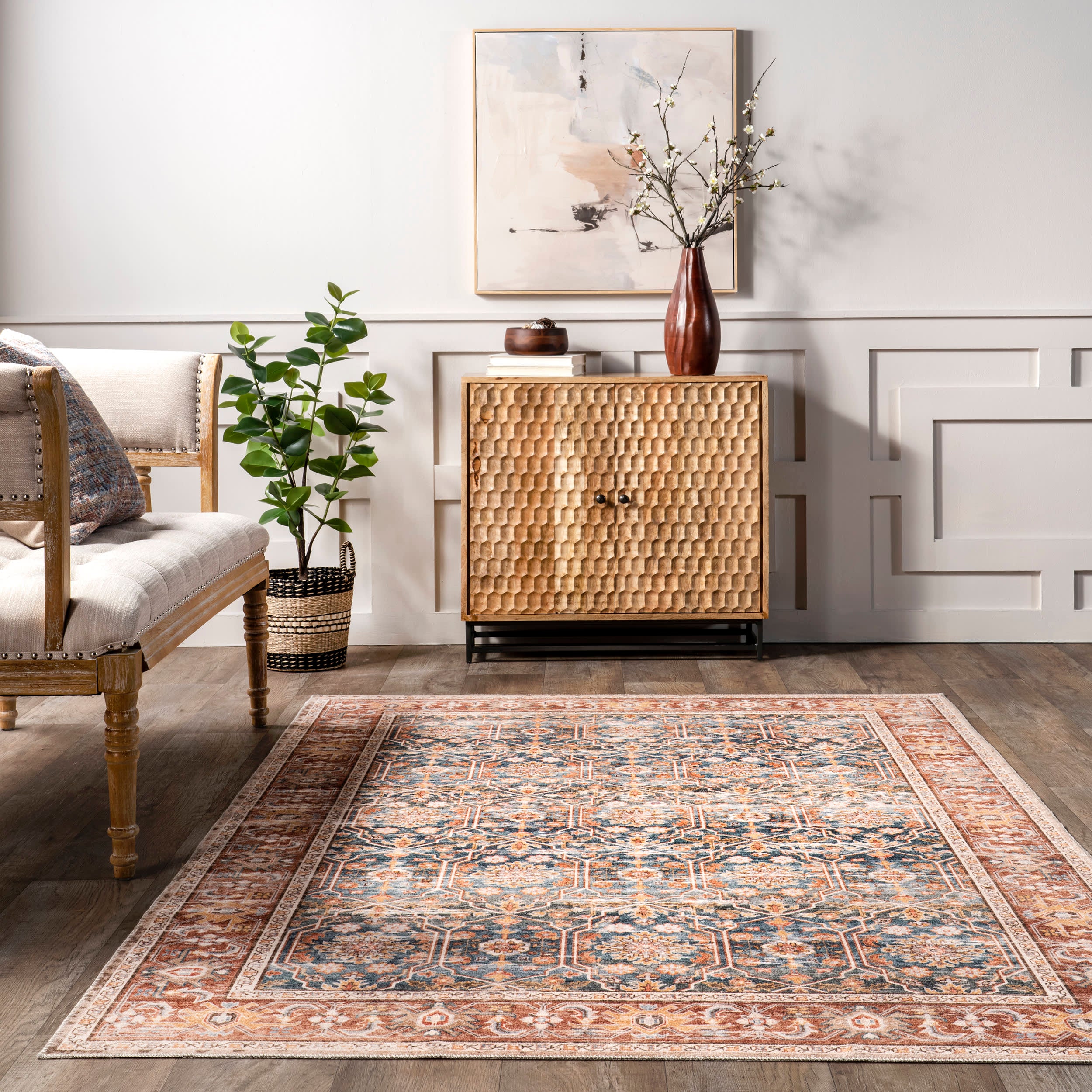 Lessia Washable Floral Rug | Rust - Image 4