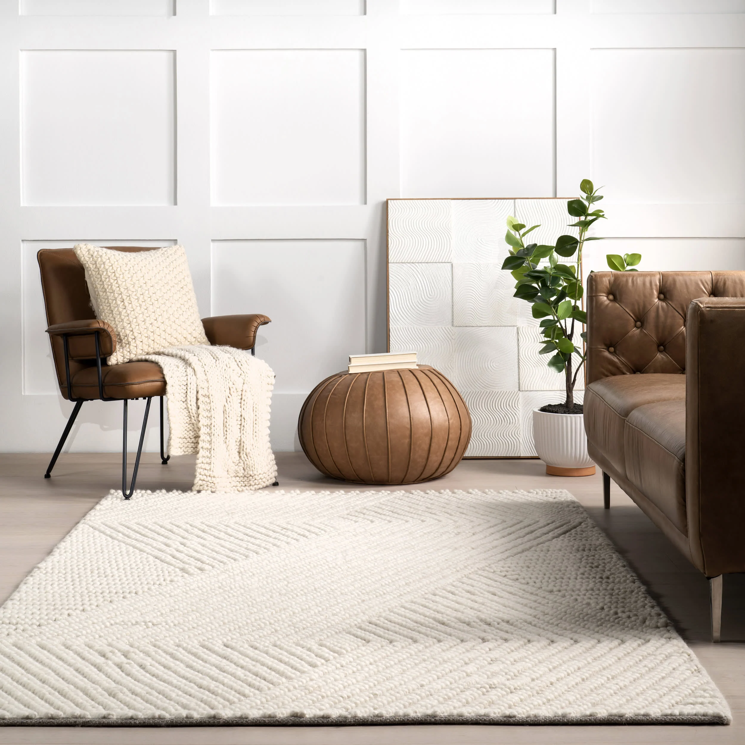 Letha Geometric Wool Rug | Ivory - Image 4
