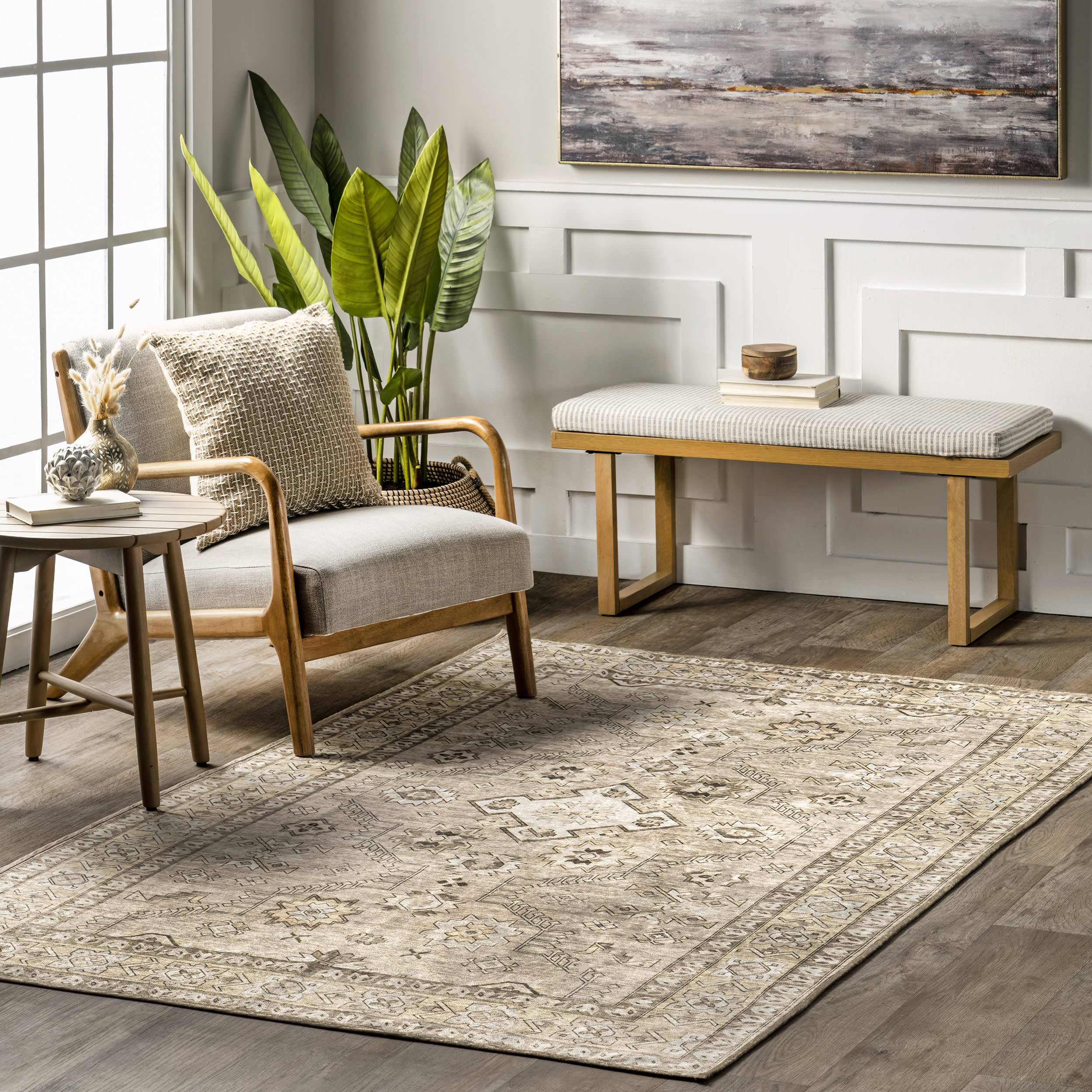 Lexia Washable Faded Rug | Beige - Image 2