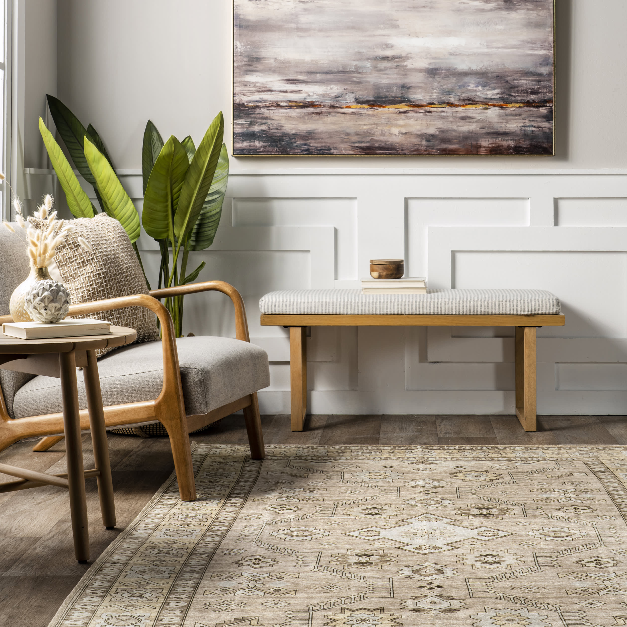 Lexia Washable Faded Rug | Beige - Image 4
