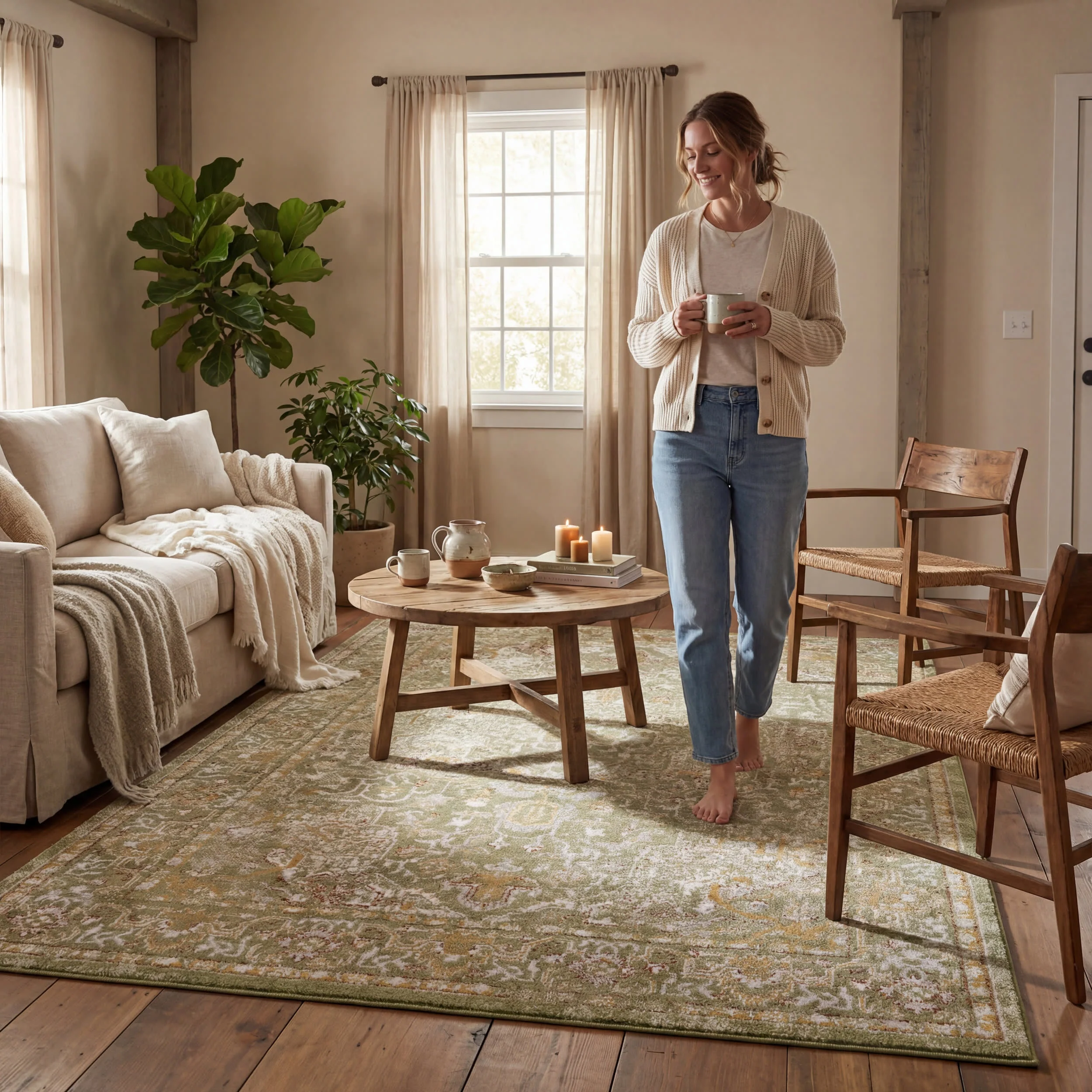 Lianna Washable Vines Rug | Green - Image 9