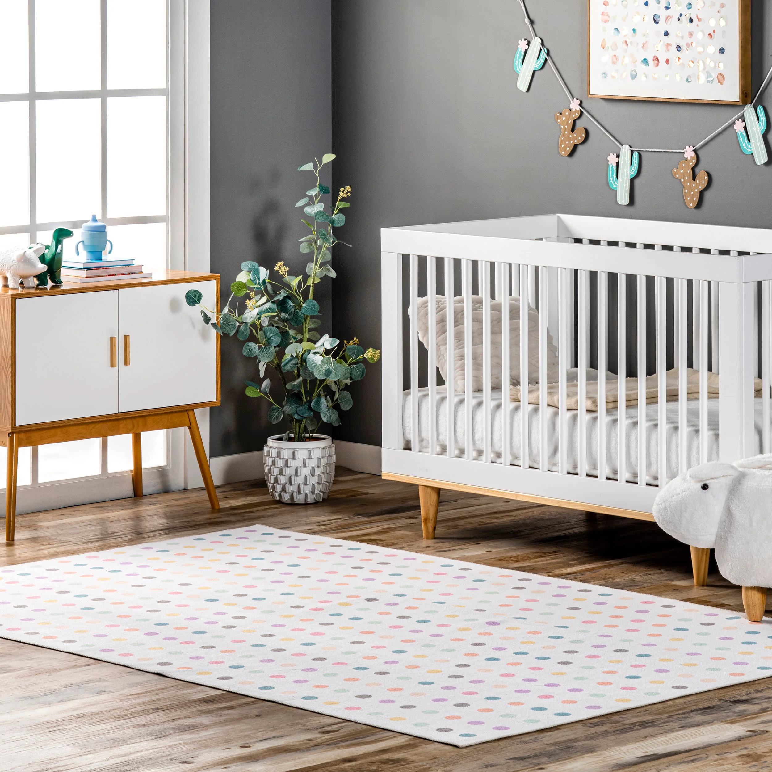 Lila Polka Dotted Washable Rug | Ivory - Image 2