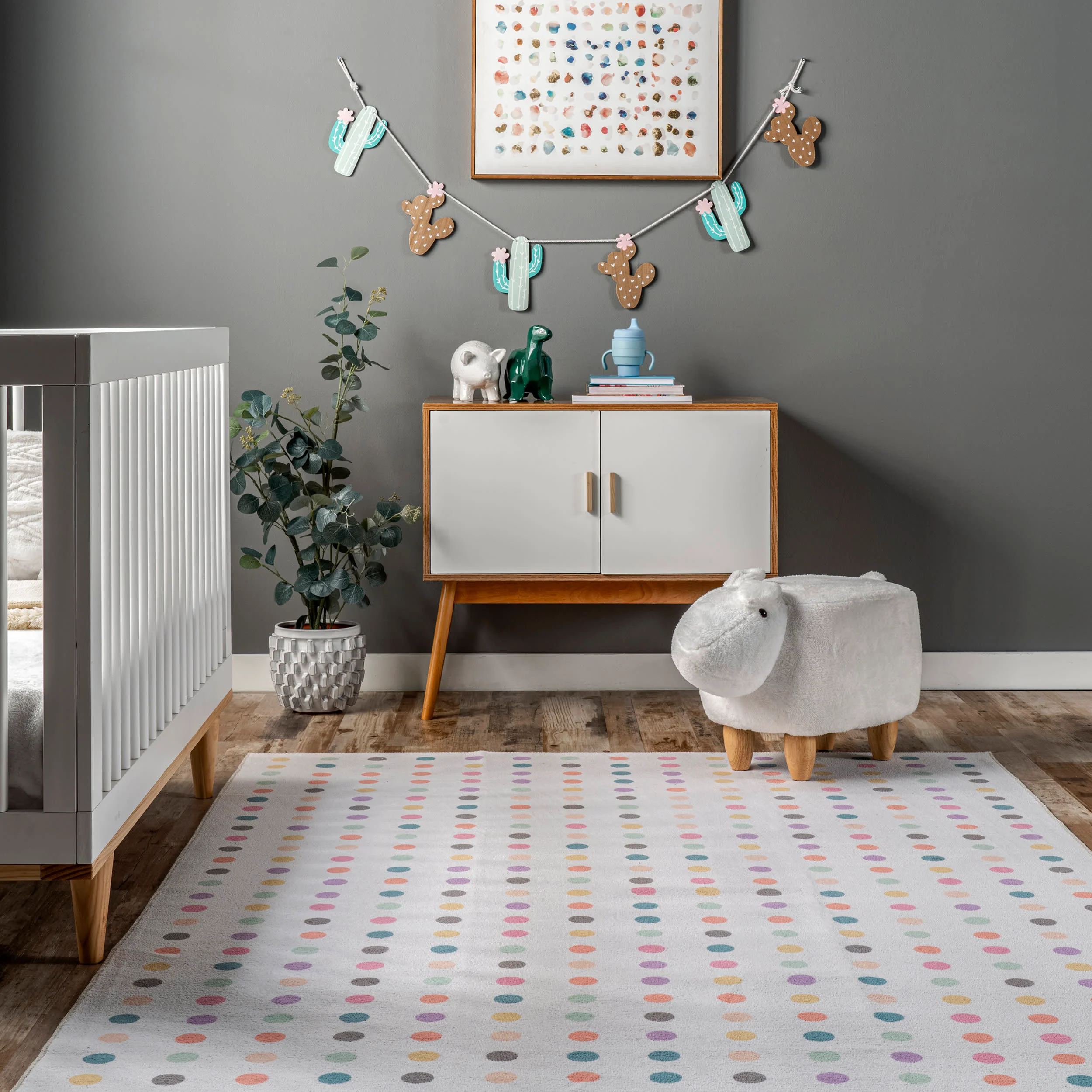 Lila Polka Dotted Washable Rug | Ivory - Image 4