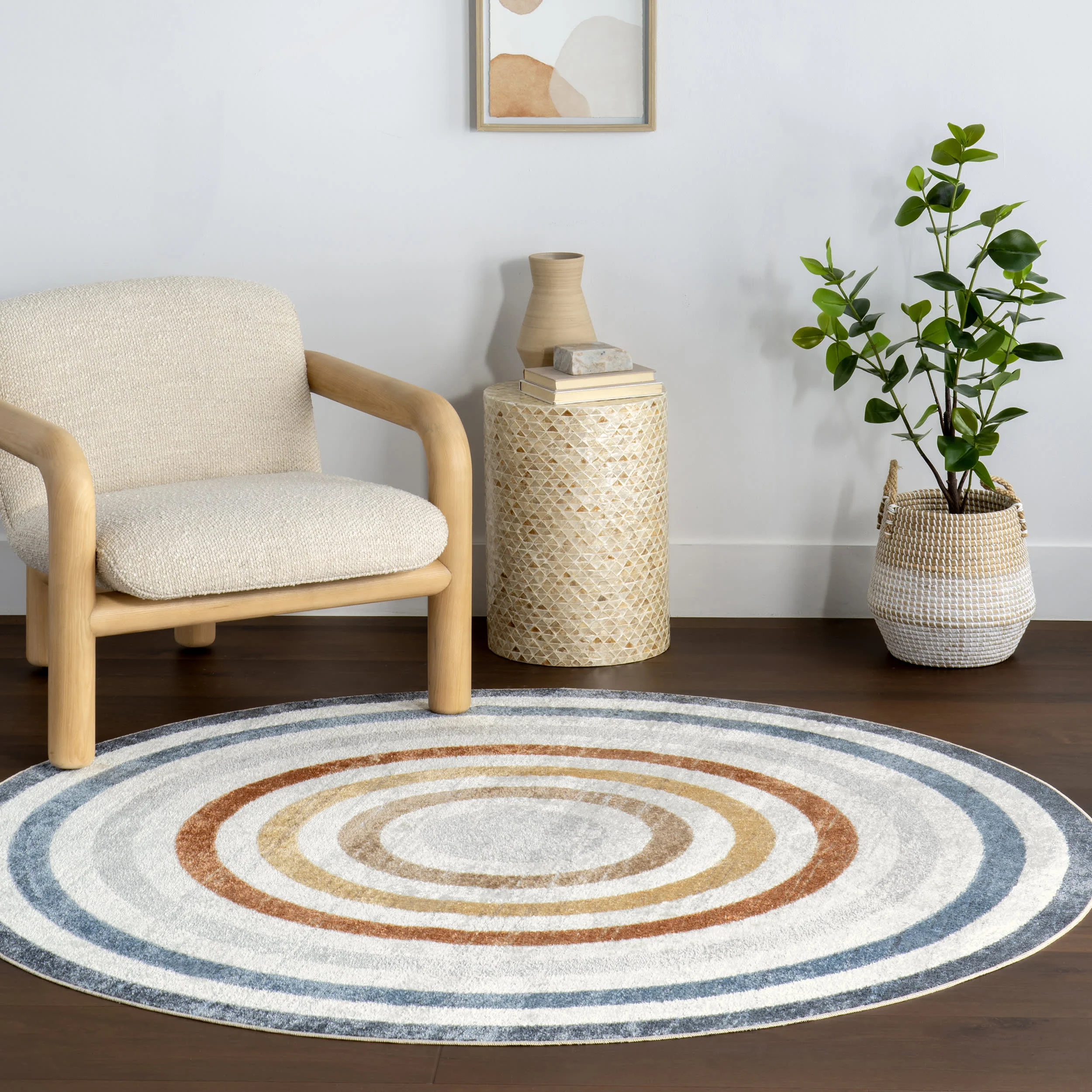 Lilac Striped Bordered Washable Rug | Multicolor - Image 2