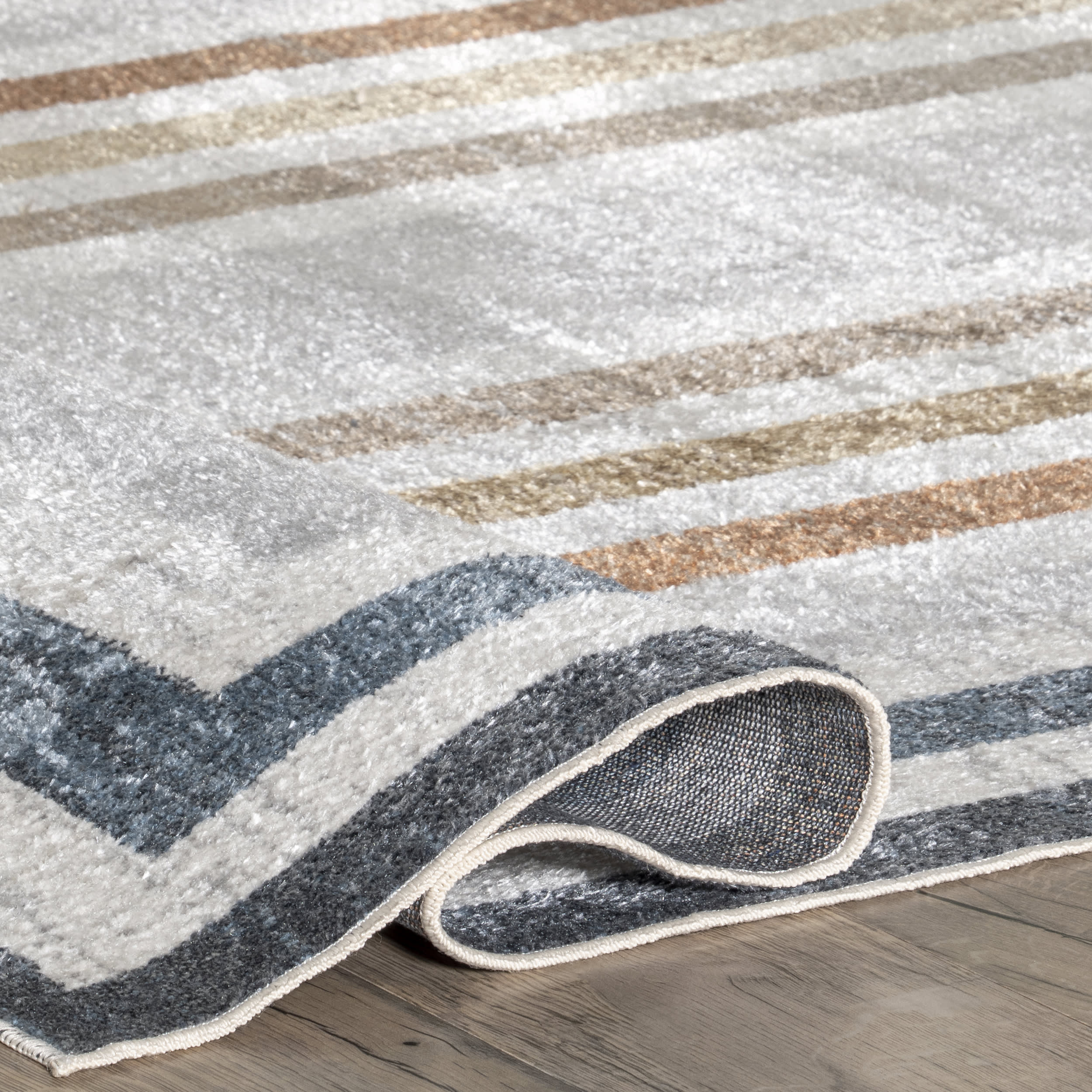 Lilac Striped Bordered Washable Rug | Multicolor - Image 8