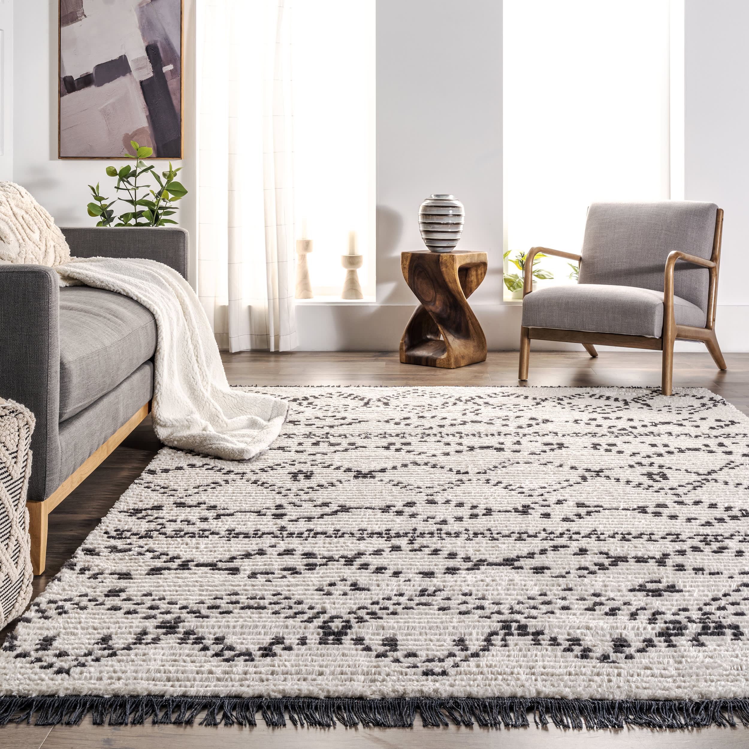 Lilith Stippled Tasseled Rug | Beige - Image 4
