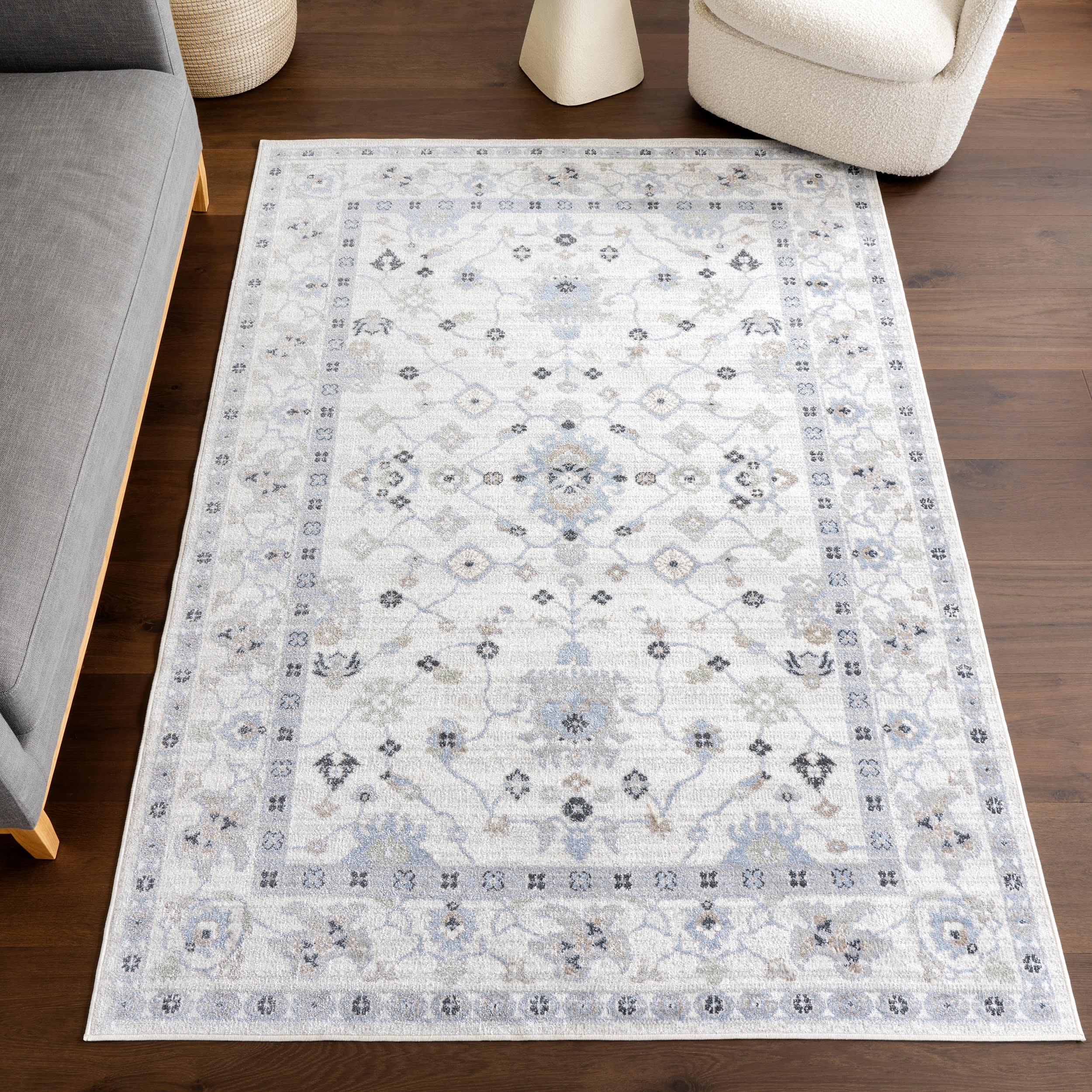 Lilliana Floral Medallion Washable Rug | Light Blue - Image 2