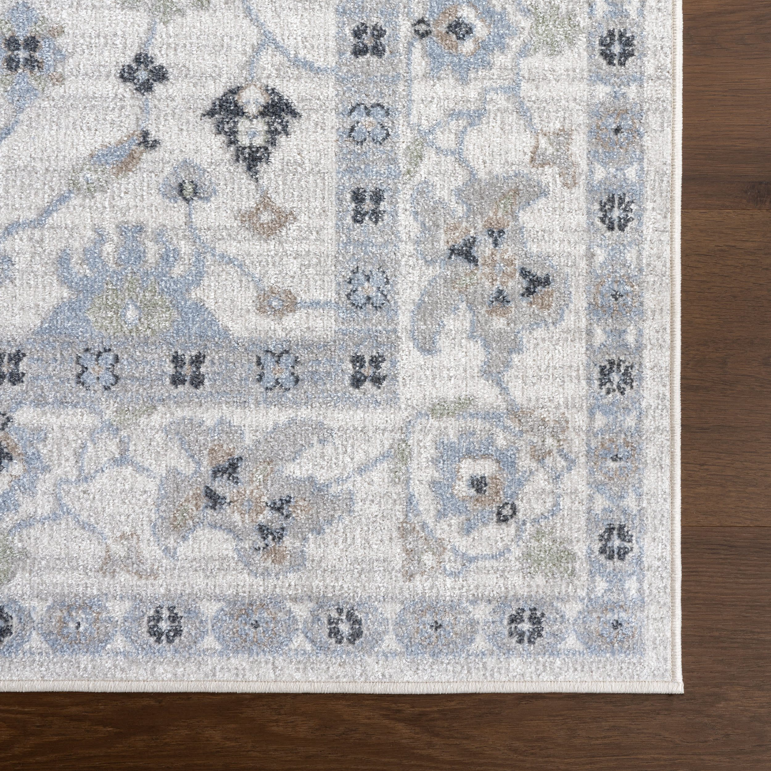 Lilliana Floral Medallion Washable Rug | Light Blue - Image 4