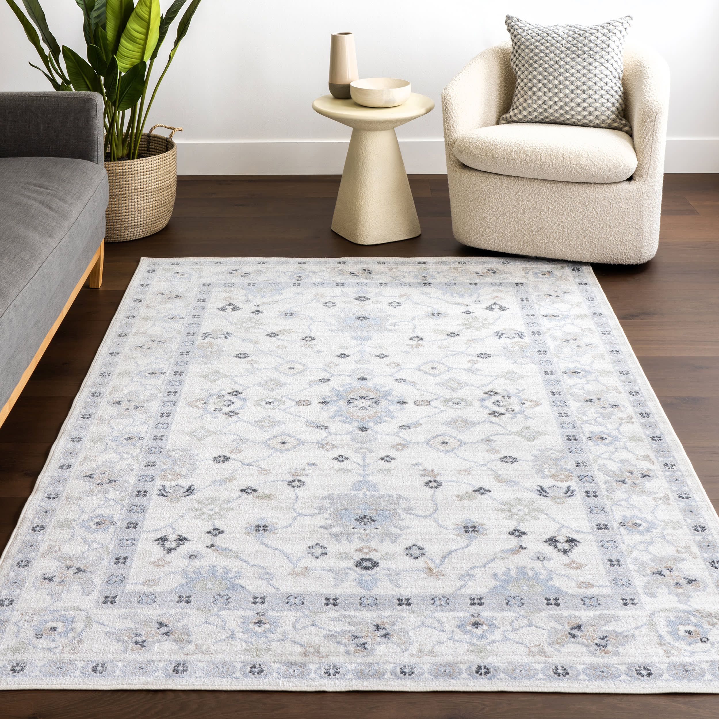 Lilliana Floral Medallion Washable Rug | Light Blue - Image 5