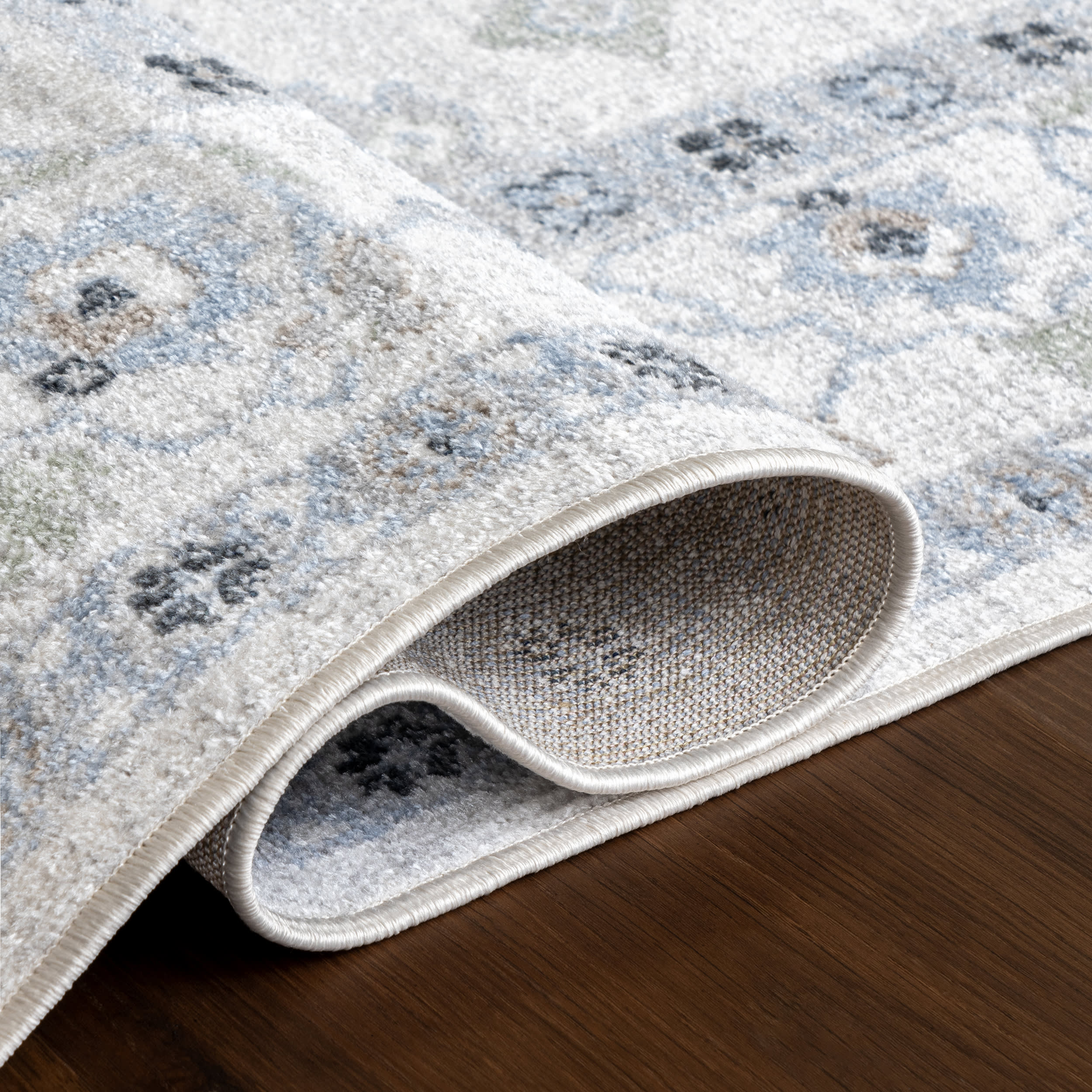 Lilliana Floral Medallion Washable Rug | Light Blue - Image 9