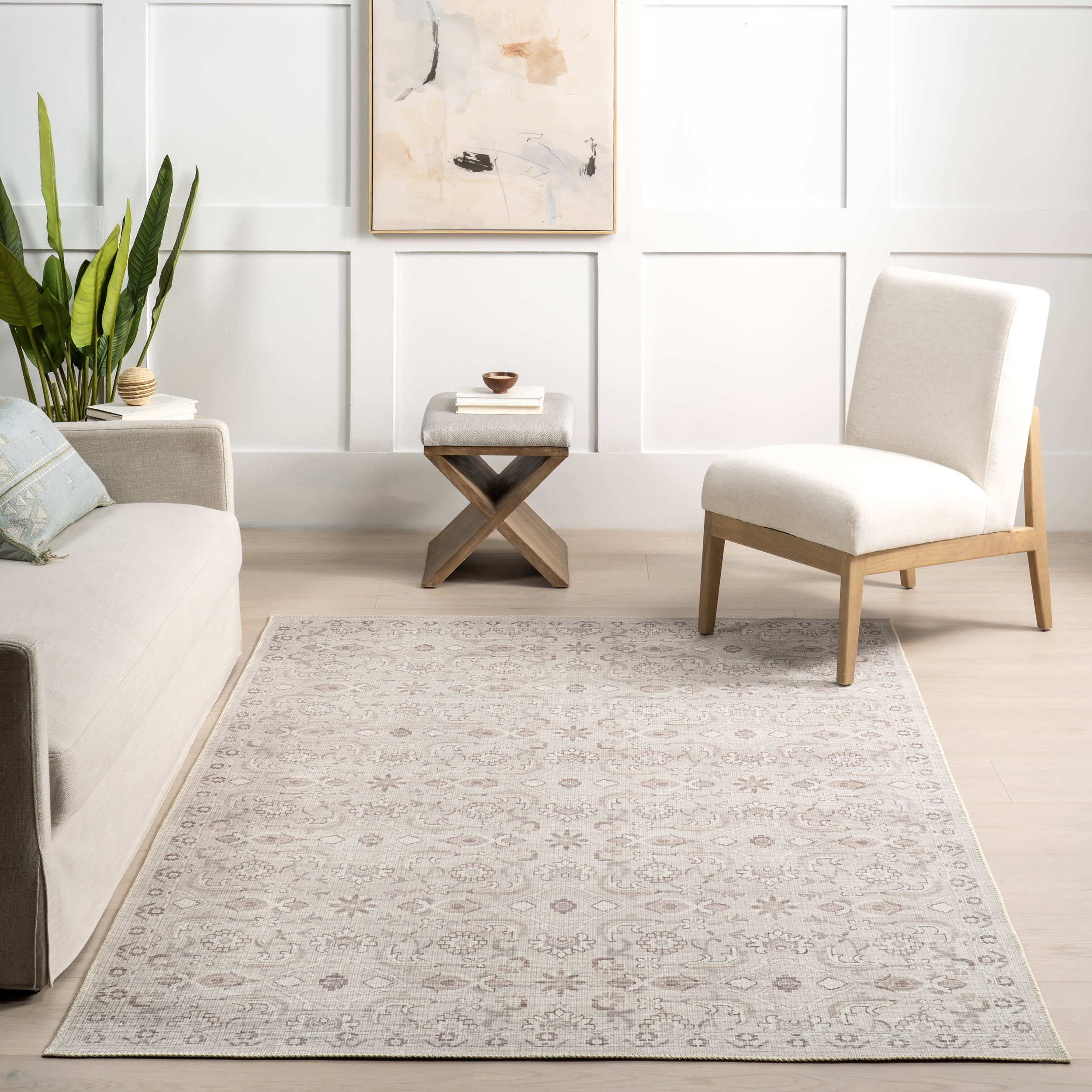 Lillie Classic Floral Washable Rug | Cream - Image 5