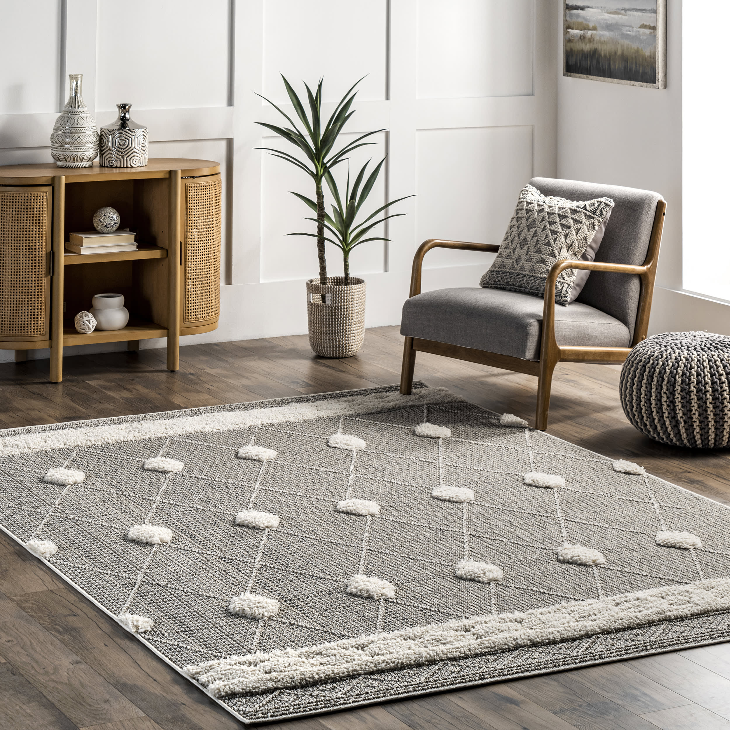 Lina Dotted Lattice Rug | Grey - Image 2
