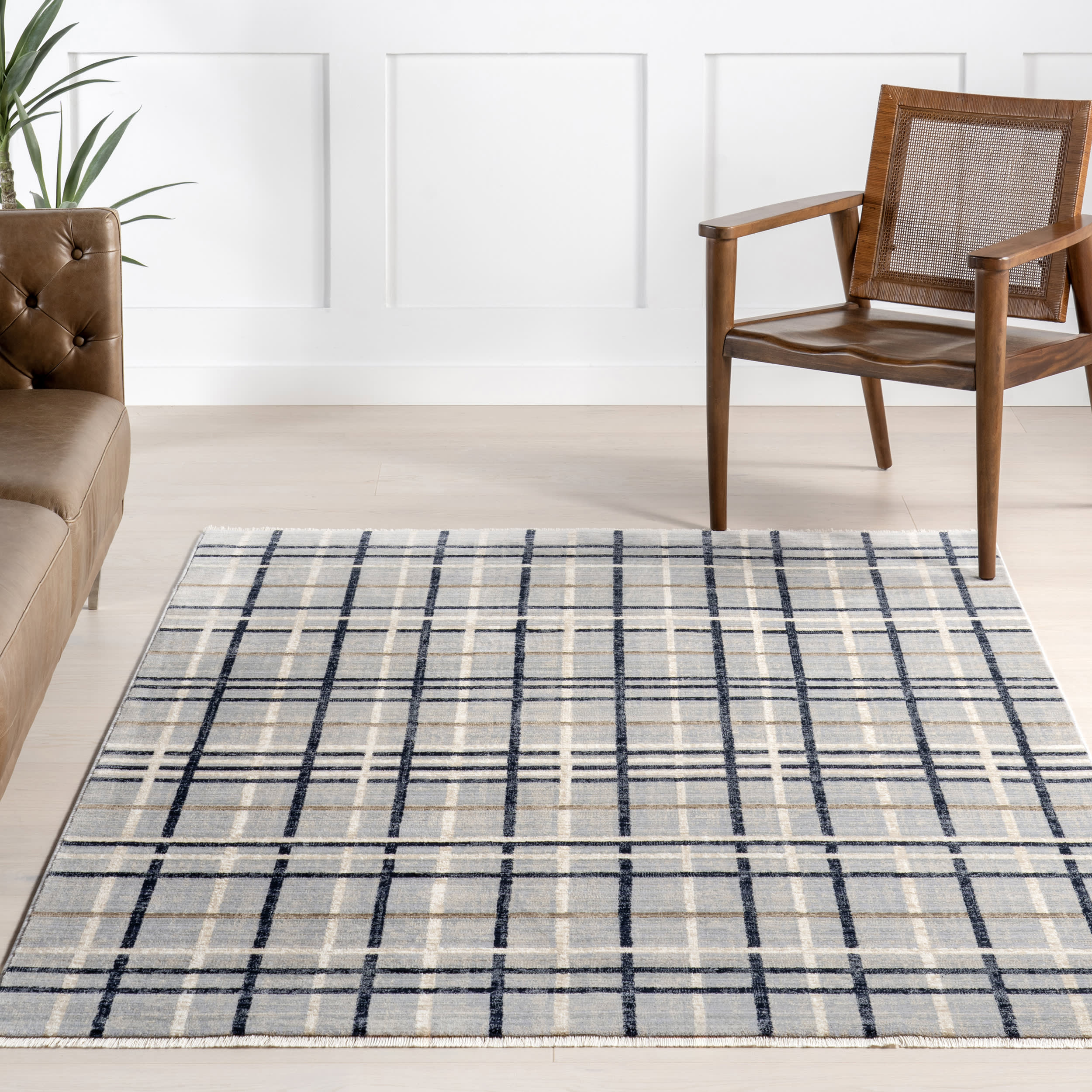 Lina Plaid Fringed Rug | Blue - Image 5