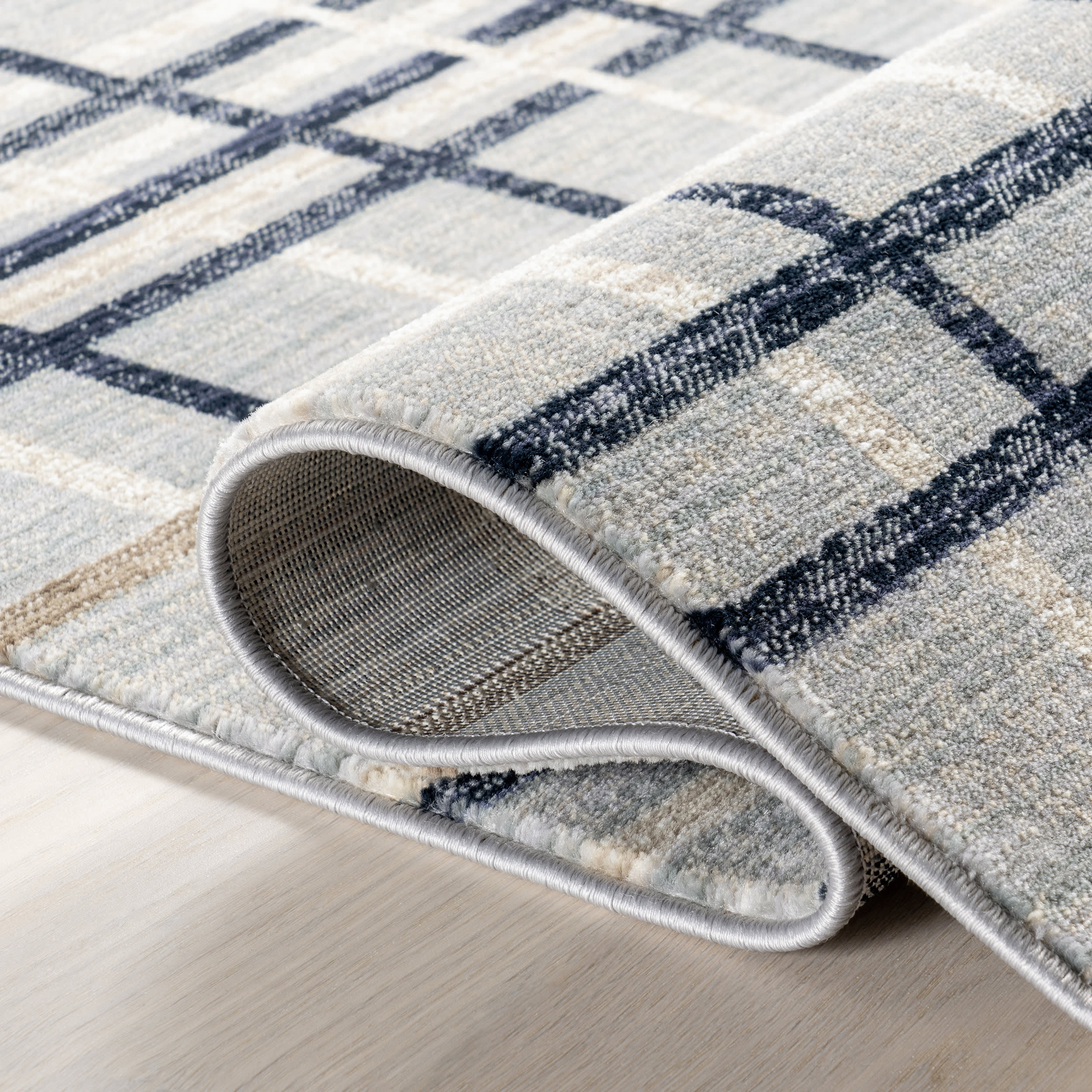 Lina Plaid Fringed Rug | Blue - Image 9