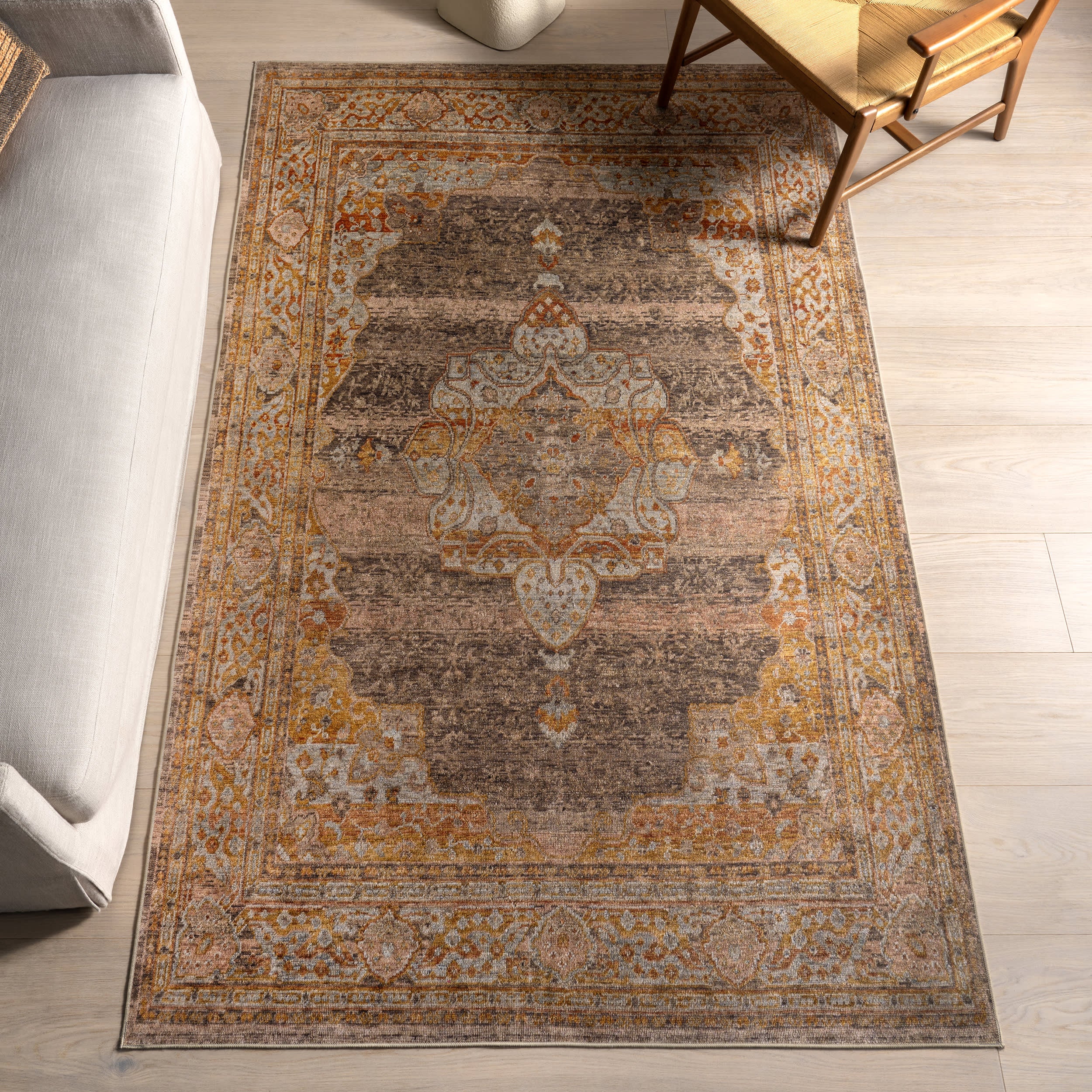 Lincoln Medallion Washable Rug | Mustard - Image 2
