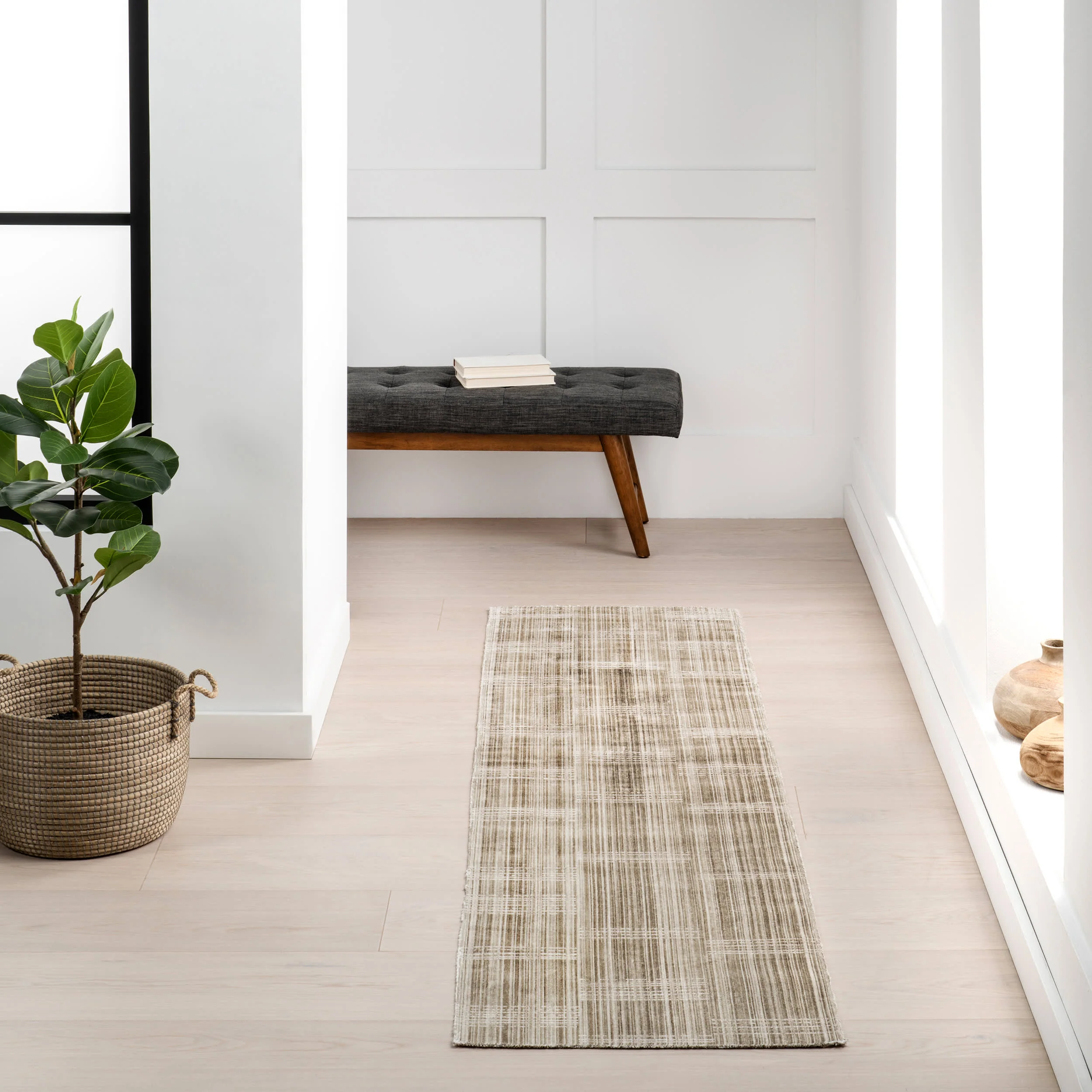 Lindy Striped Washable Indoor/Outdoor Rug | Beige - Image 2
