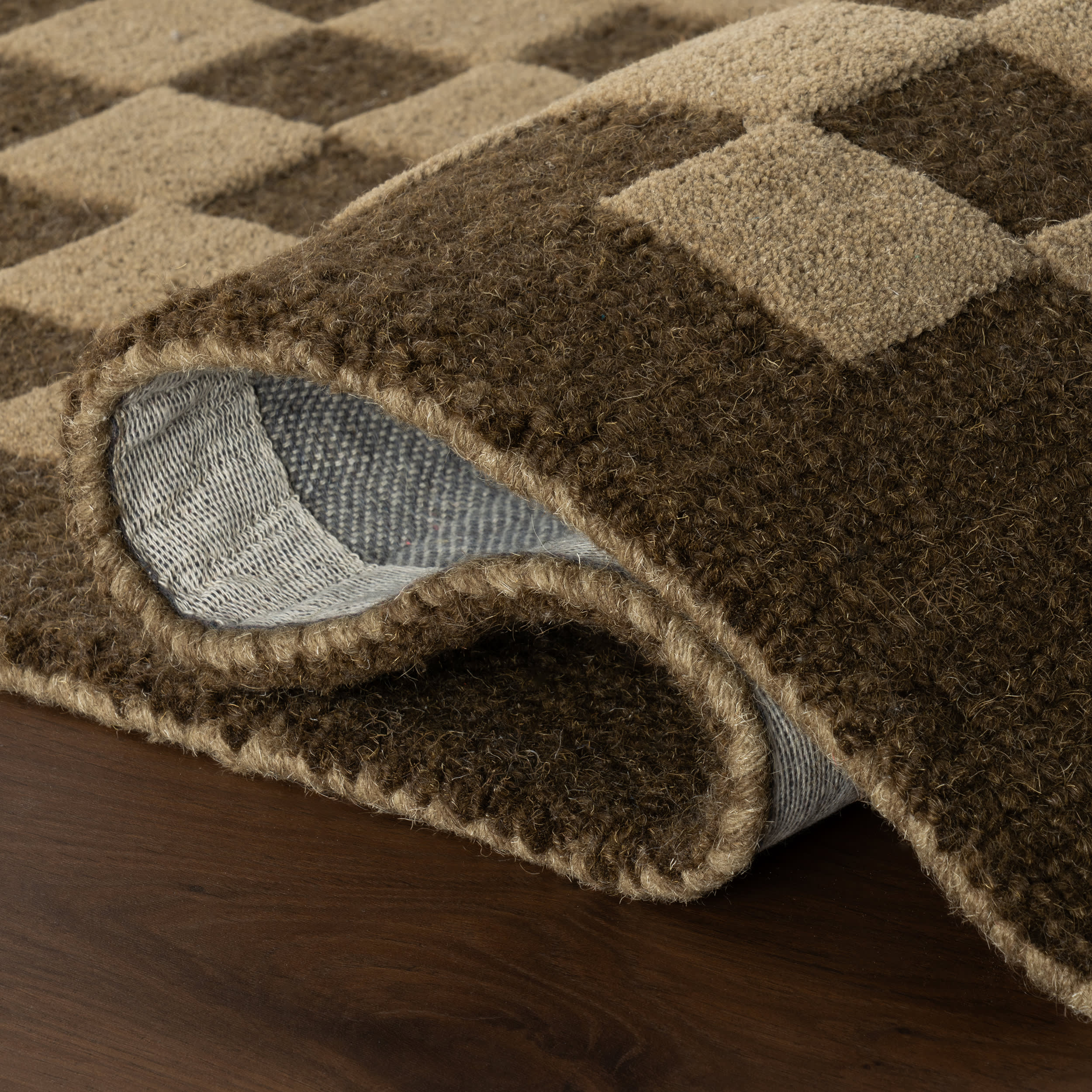 Linthea Modern Checkered Handmade Wool Rug | Brown - Image 5