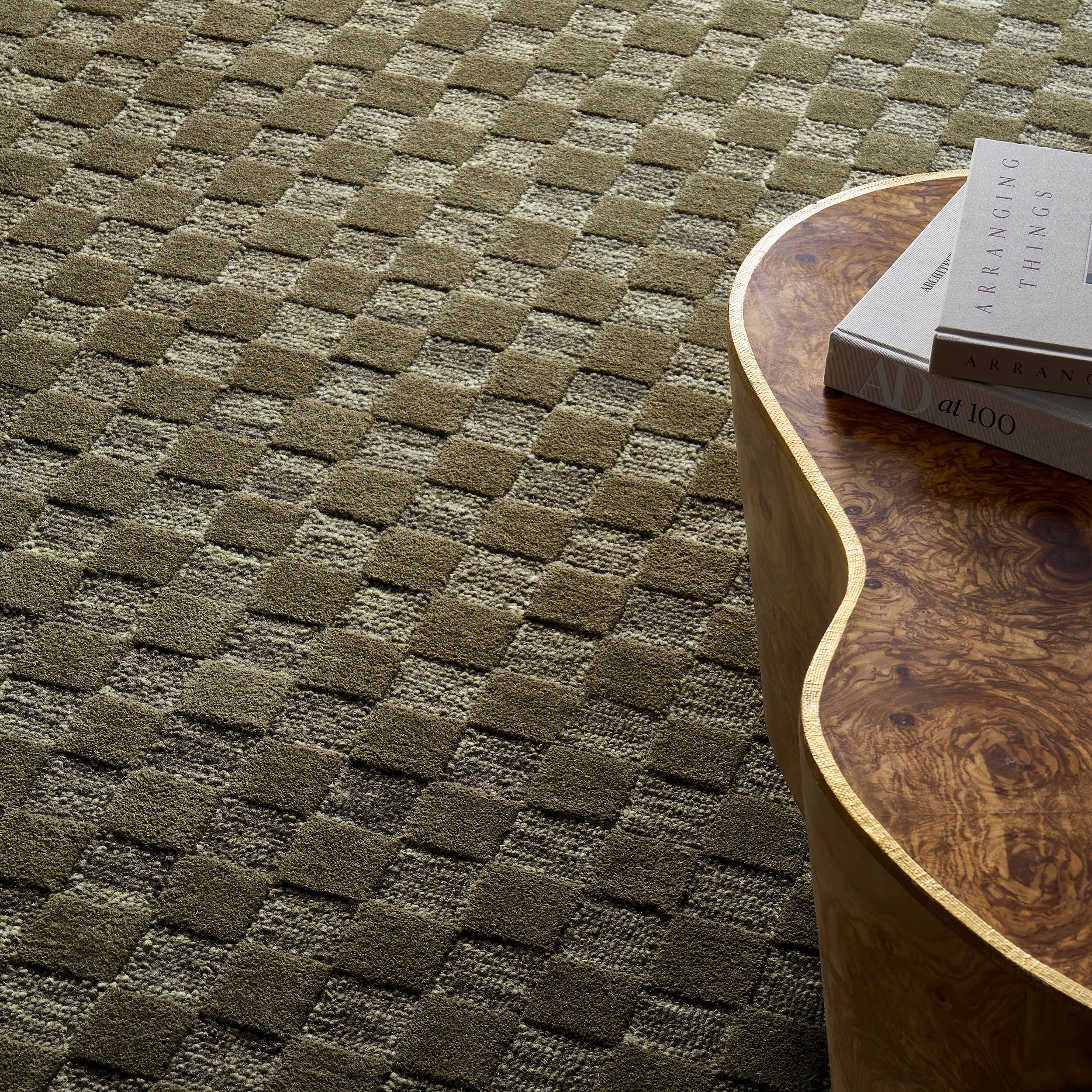Linthea Modern Checkered Handmade Wool Rug | Green - Image 3