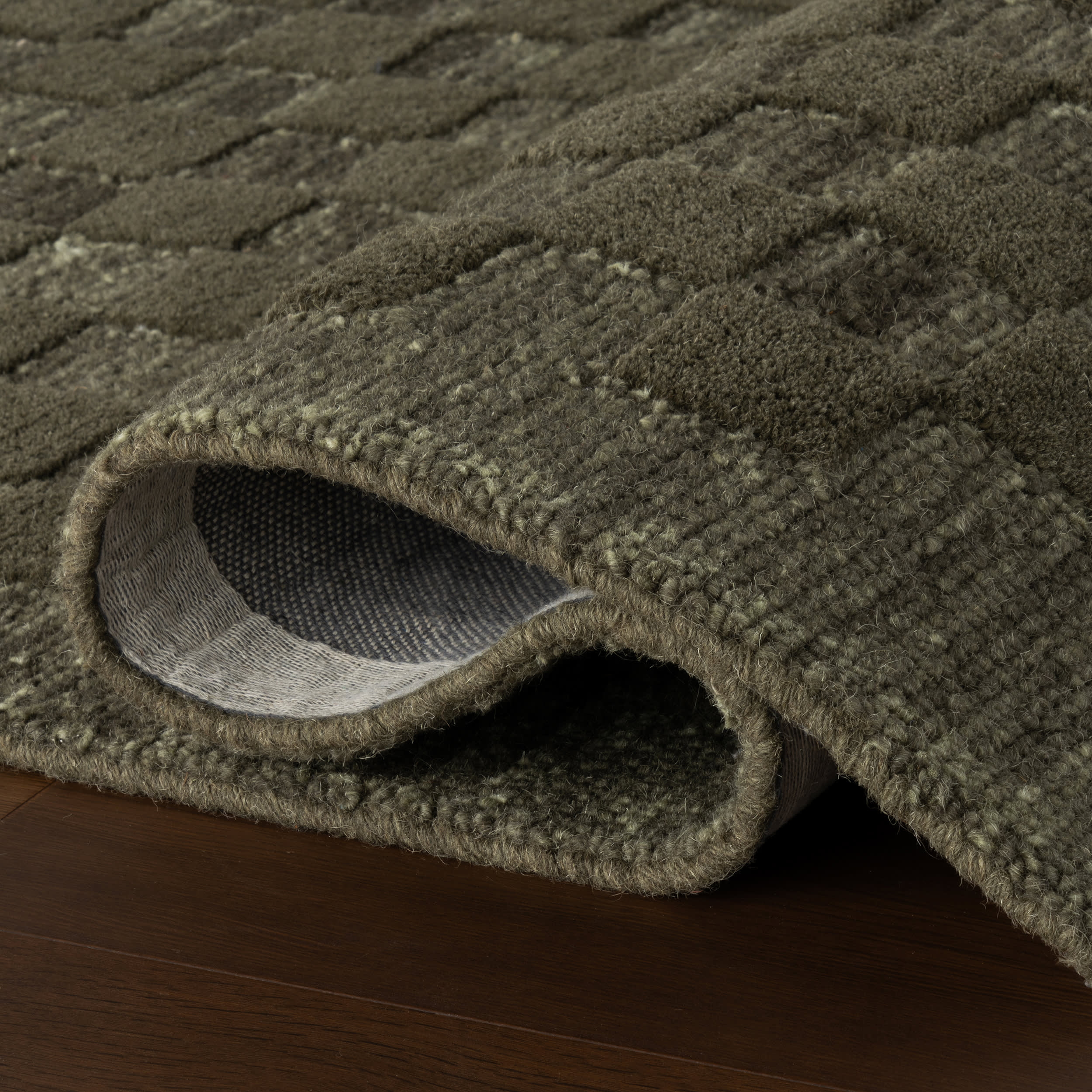 Linthea Modern Checkered Handmade Wool Rug | Green - Image 4