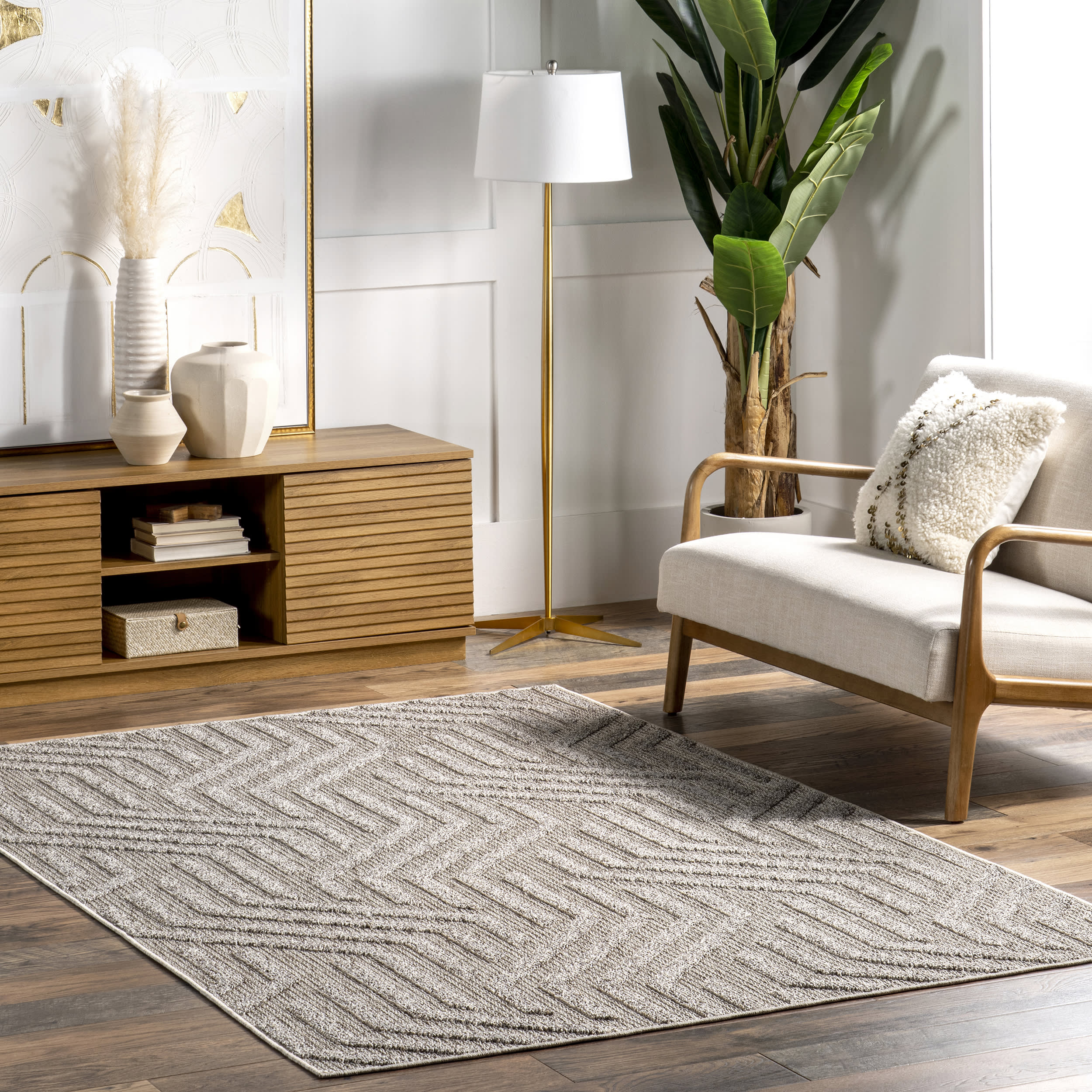 Livia Lined Zig Zag Indoor/Outdoor Rug | Beige - Image 2