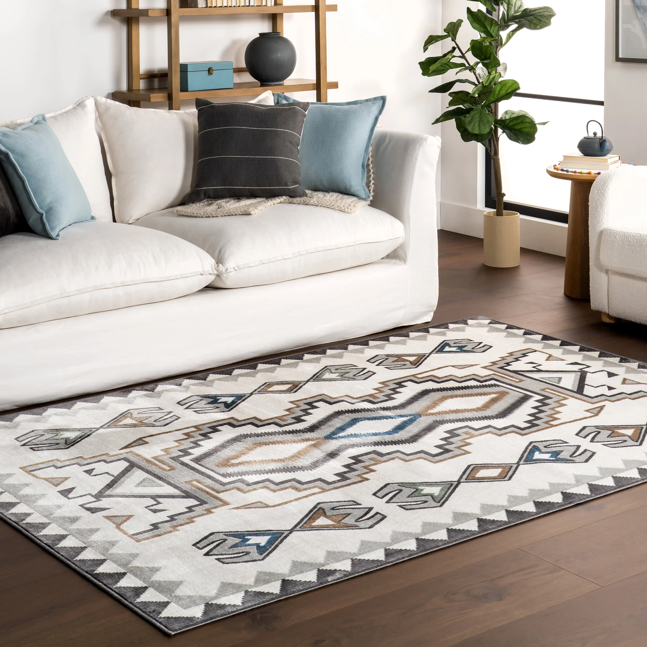 Liz Washable Geometric Rug | Beige - Image 2