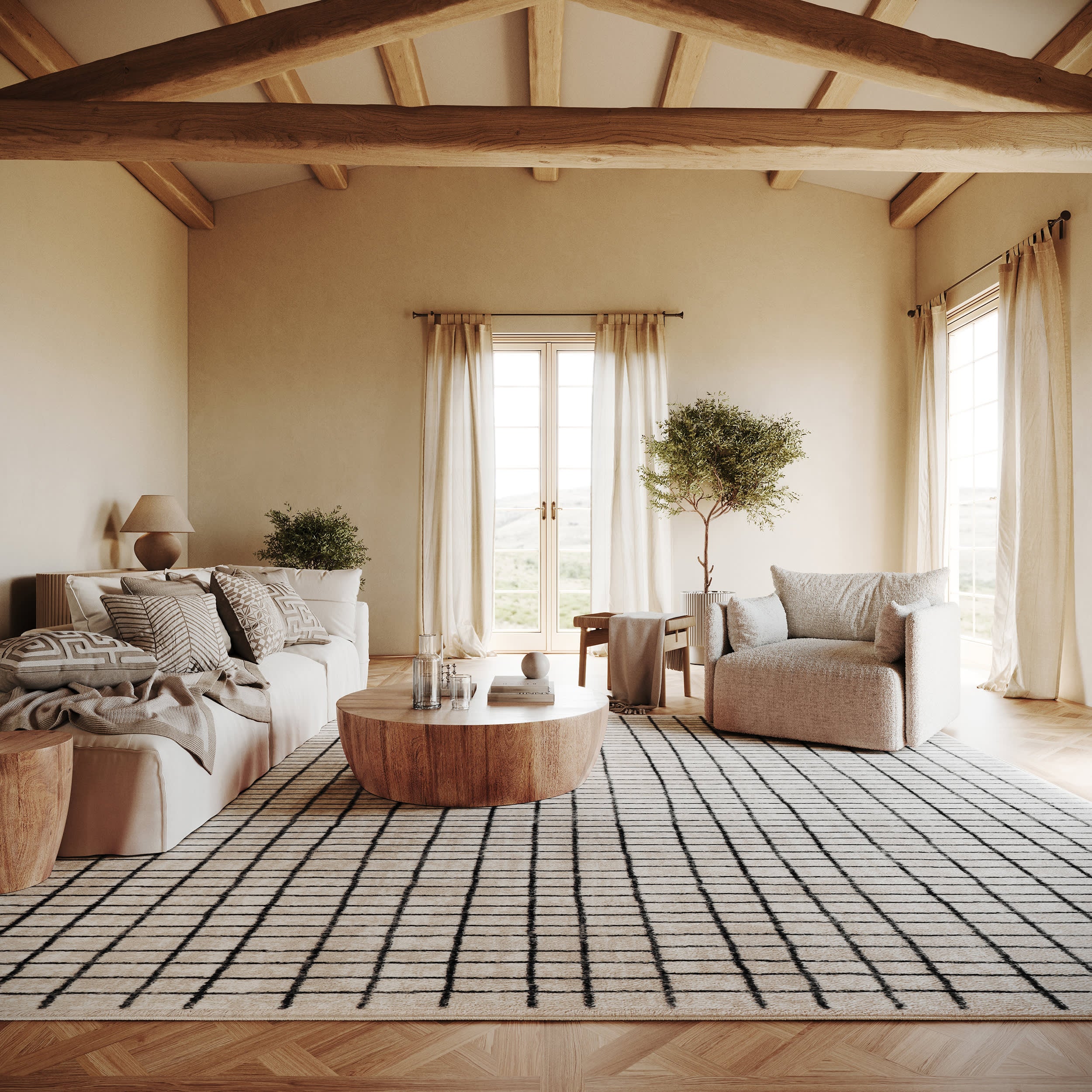 Lizenna Modern Checkered Rug | Beige - Image 2