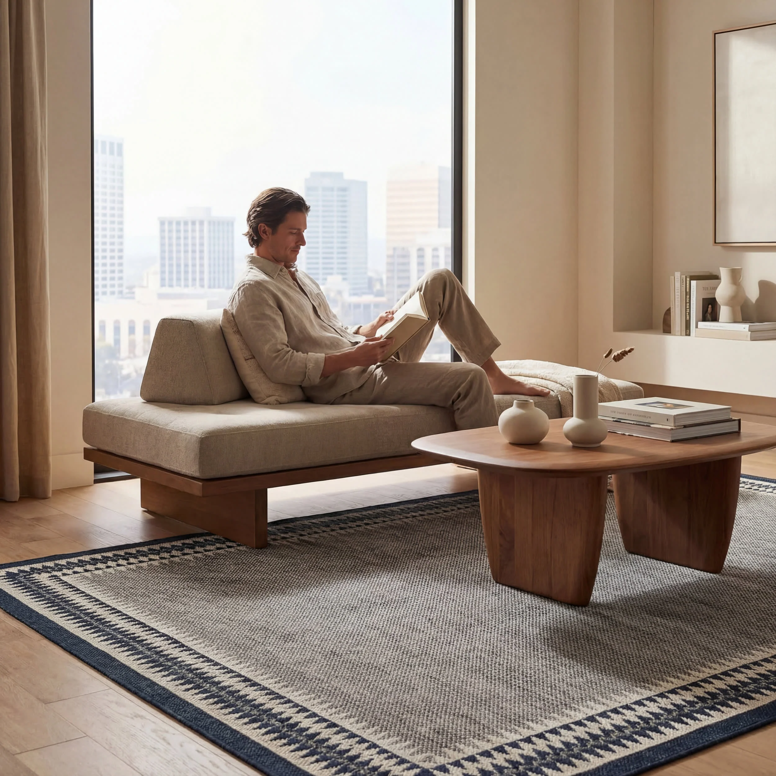 Loenya Modern Bordered Indoor/Outdoor Rug | Navy - Image 8