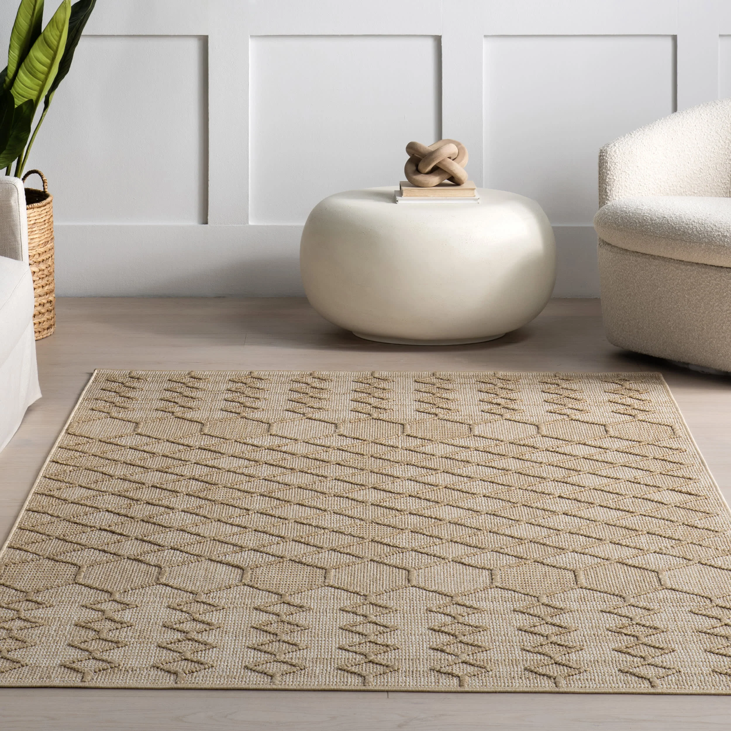 Logan High-Low Geometric Indoor/Outdoor Rug | Dark Beige - Image 5