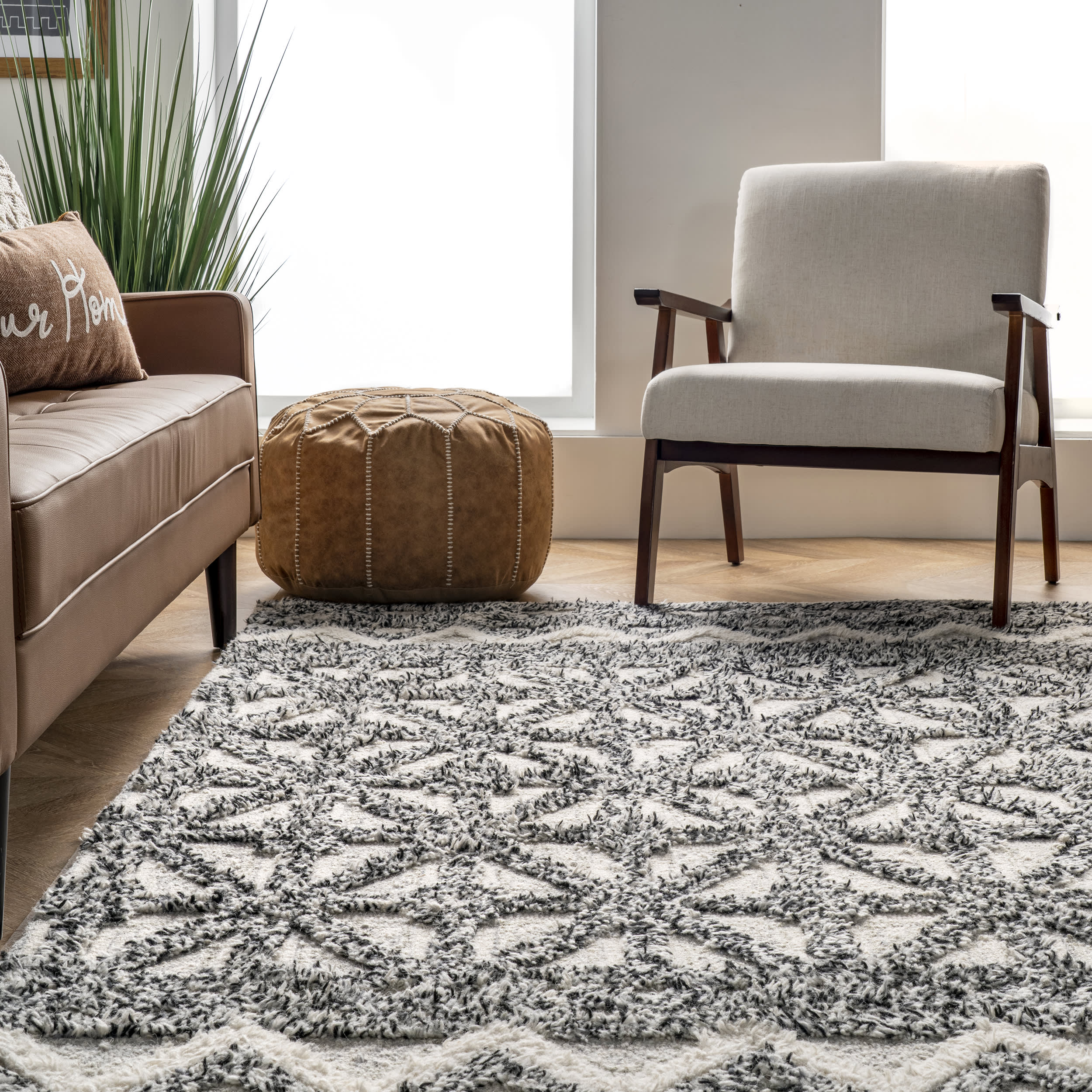 London Wool Lattice Rug | Grey - Image 4