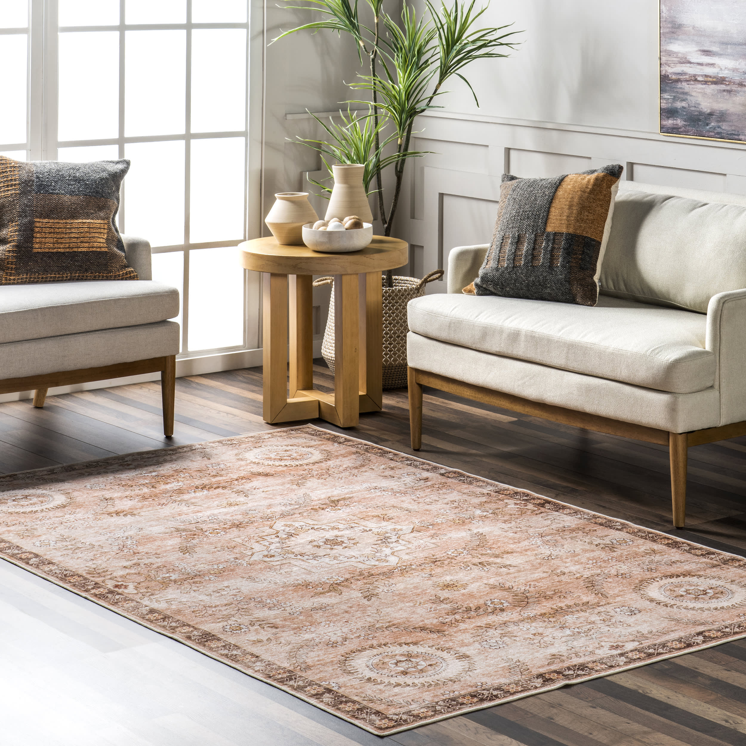 Londyn Floral Vines Spill Proof Washable Rug | Rust - Image 2