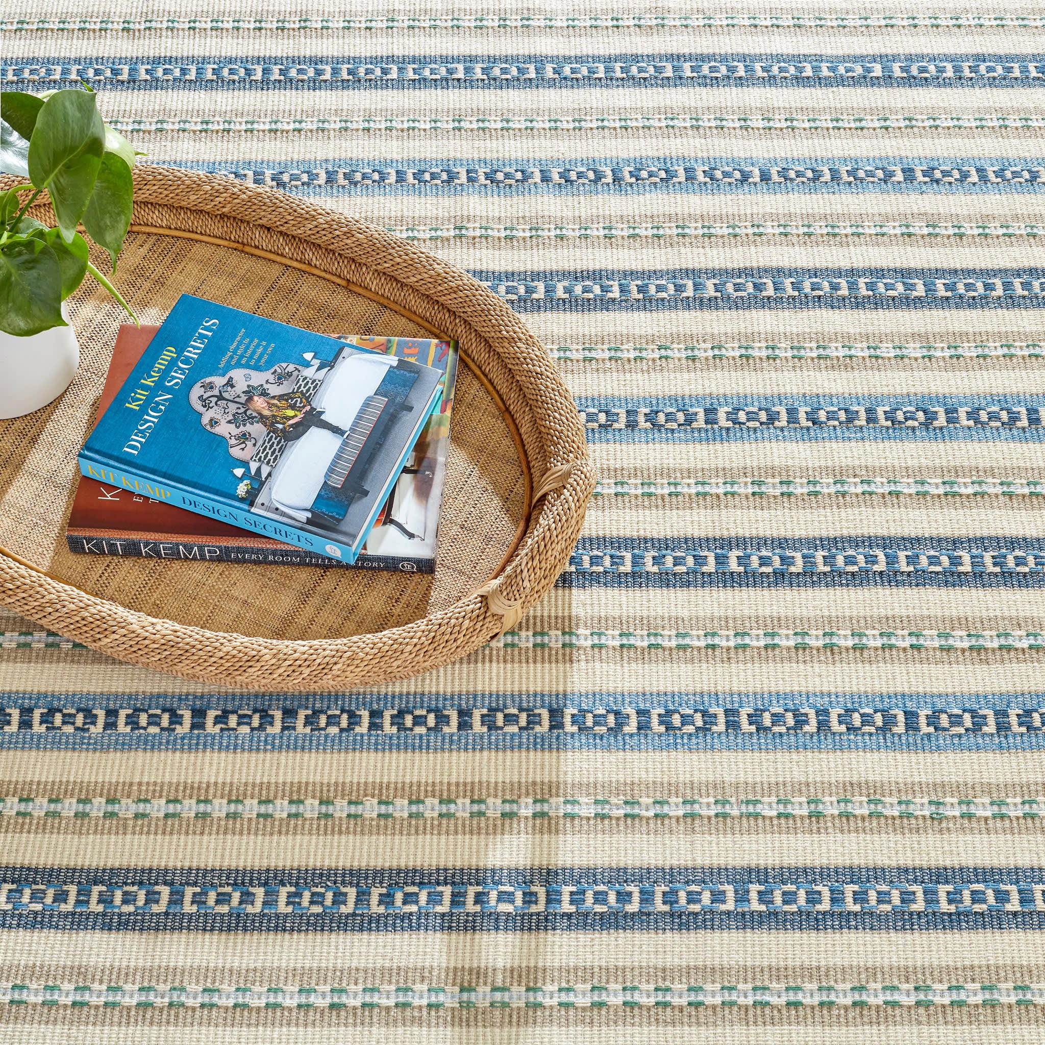 Long Slade Handwoven Cotton Rug | Indigo - Image 3