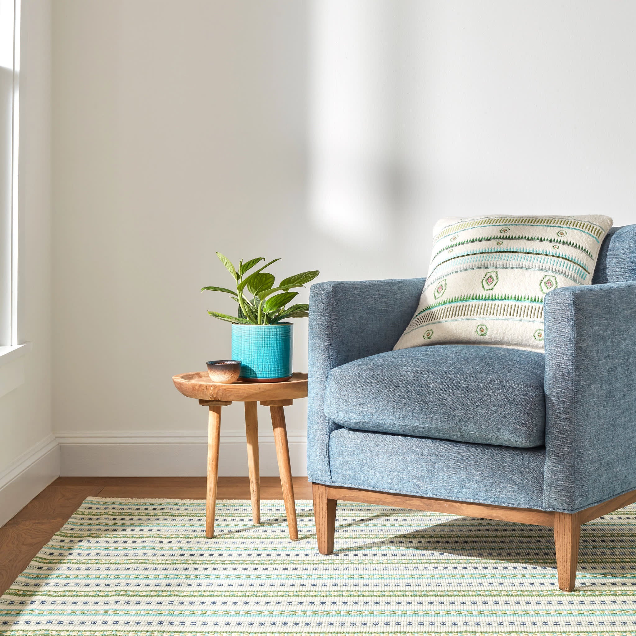 Long Slade Handwoven Cotton Rug | Teal - Image 4