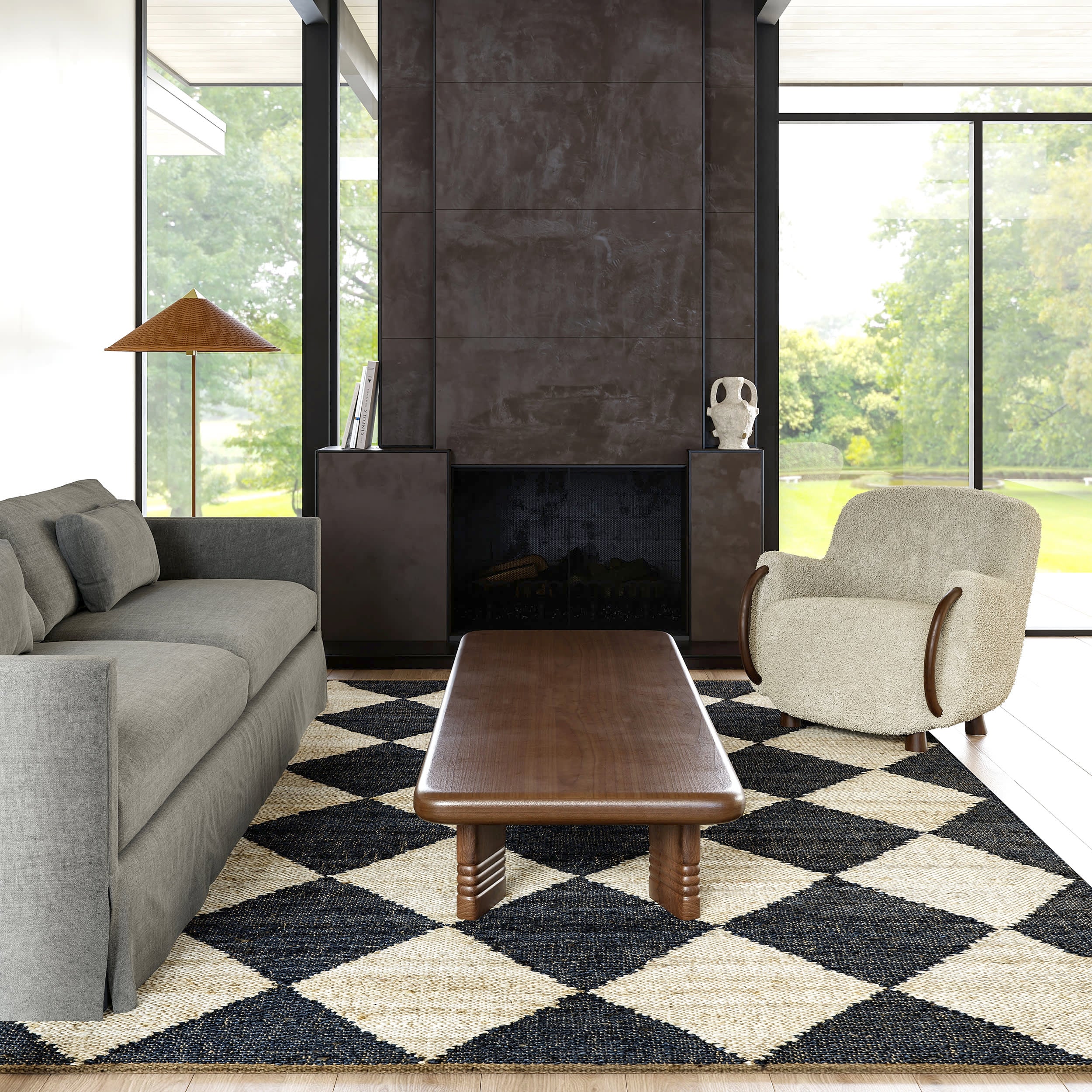 Louie Diamond Checkerboard Jute Rug | Charcoal - Image 2